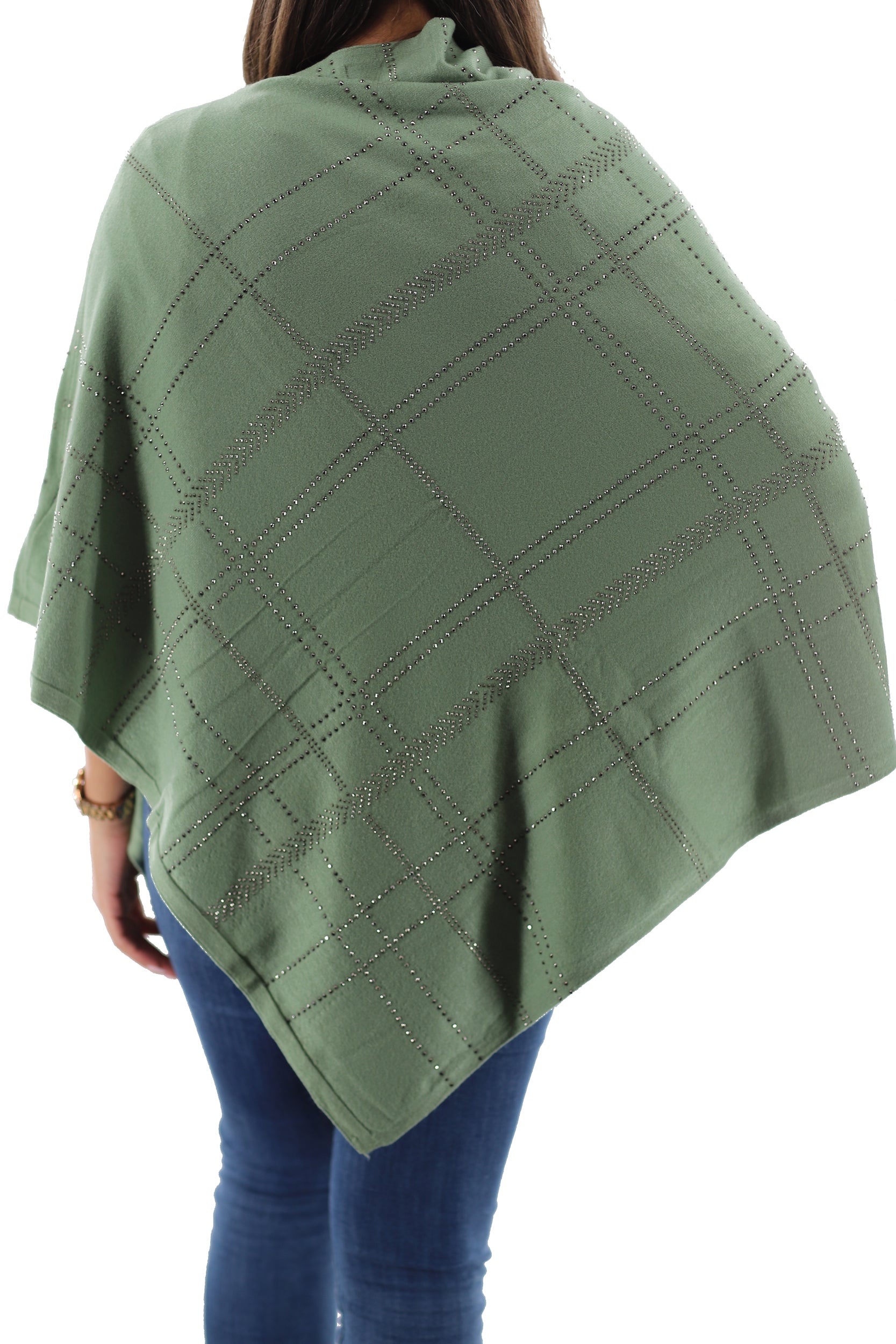 Lightweight Knitted Poncho with Embellishments - Poncho - La Fiorentina,Green BE811-S_green