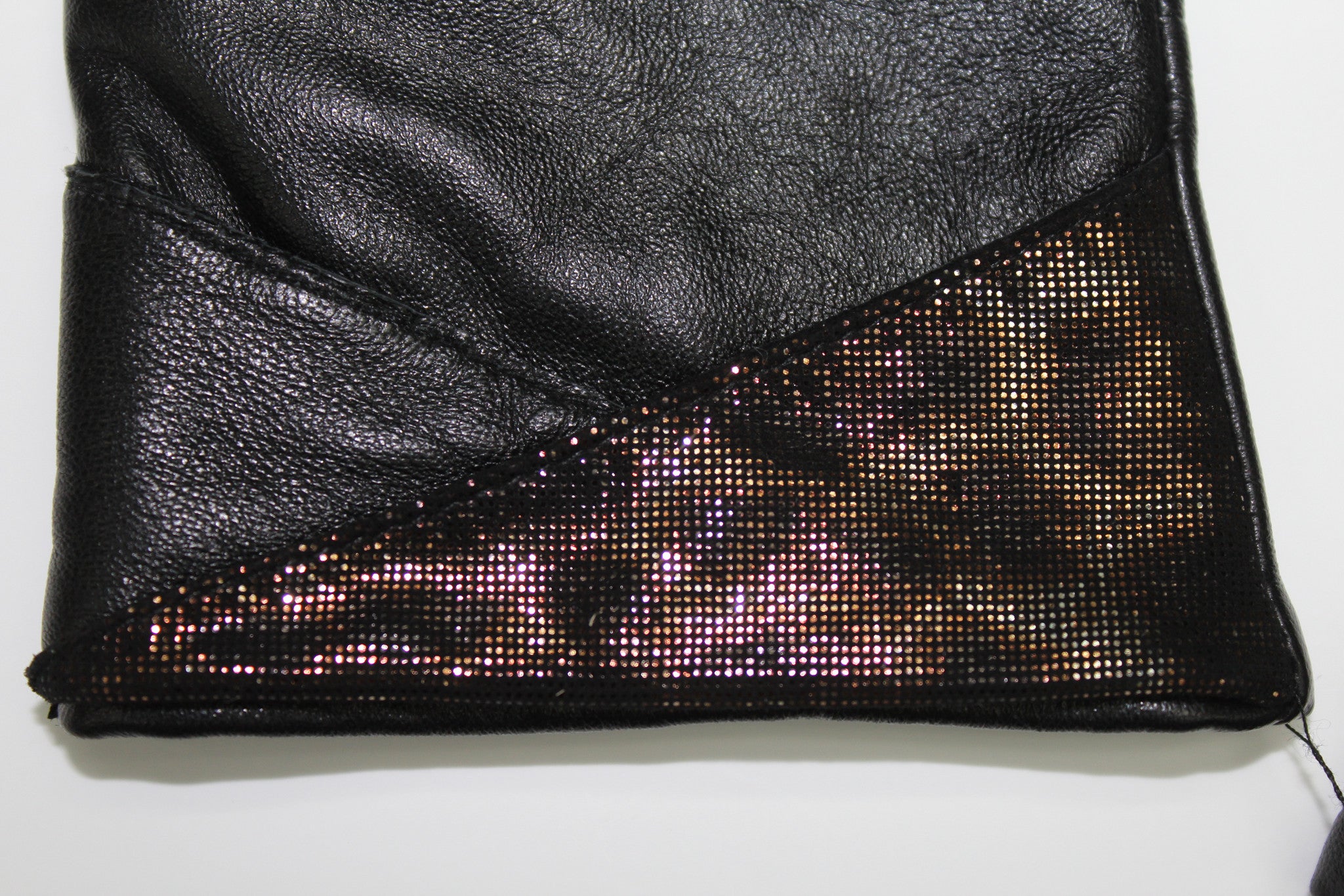 Leather Glove with Metallic Cheetah Wrist Pattern - Black - Leather Glove - La Fiorentina PG-18