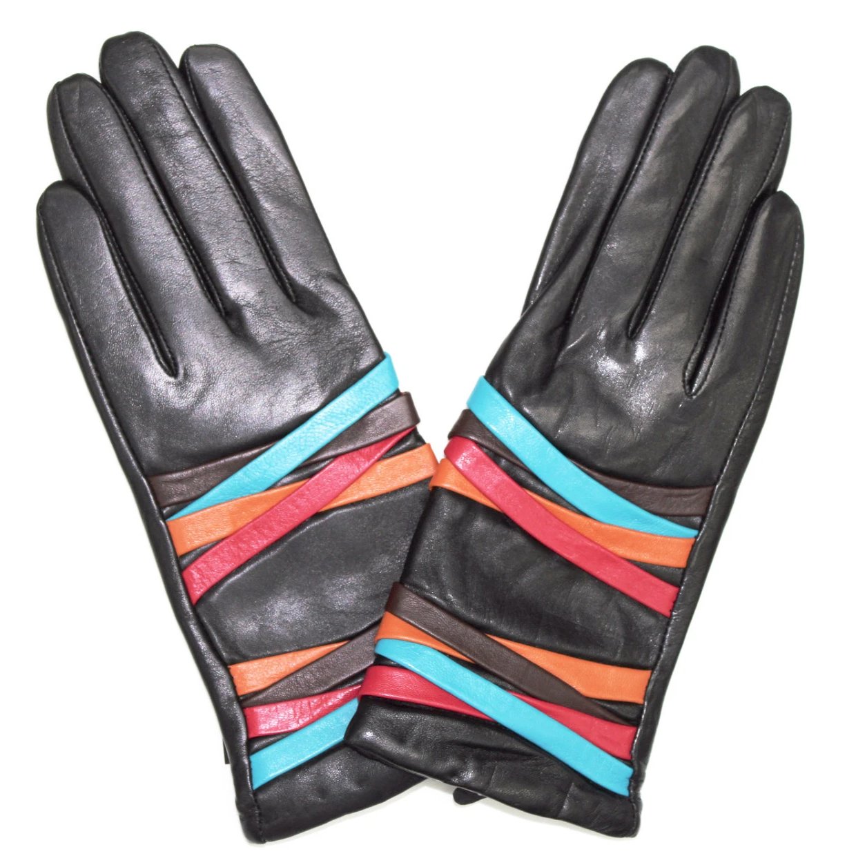 Touch Screen Leather Glove with Contrasting Colorful Straps - Leather Touch Screen Glove - La Fiorentina ZF3336T