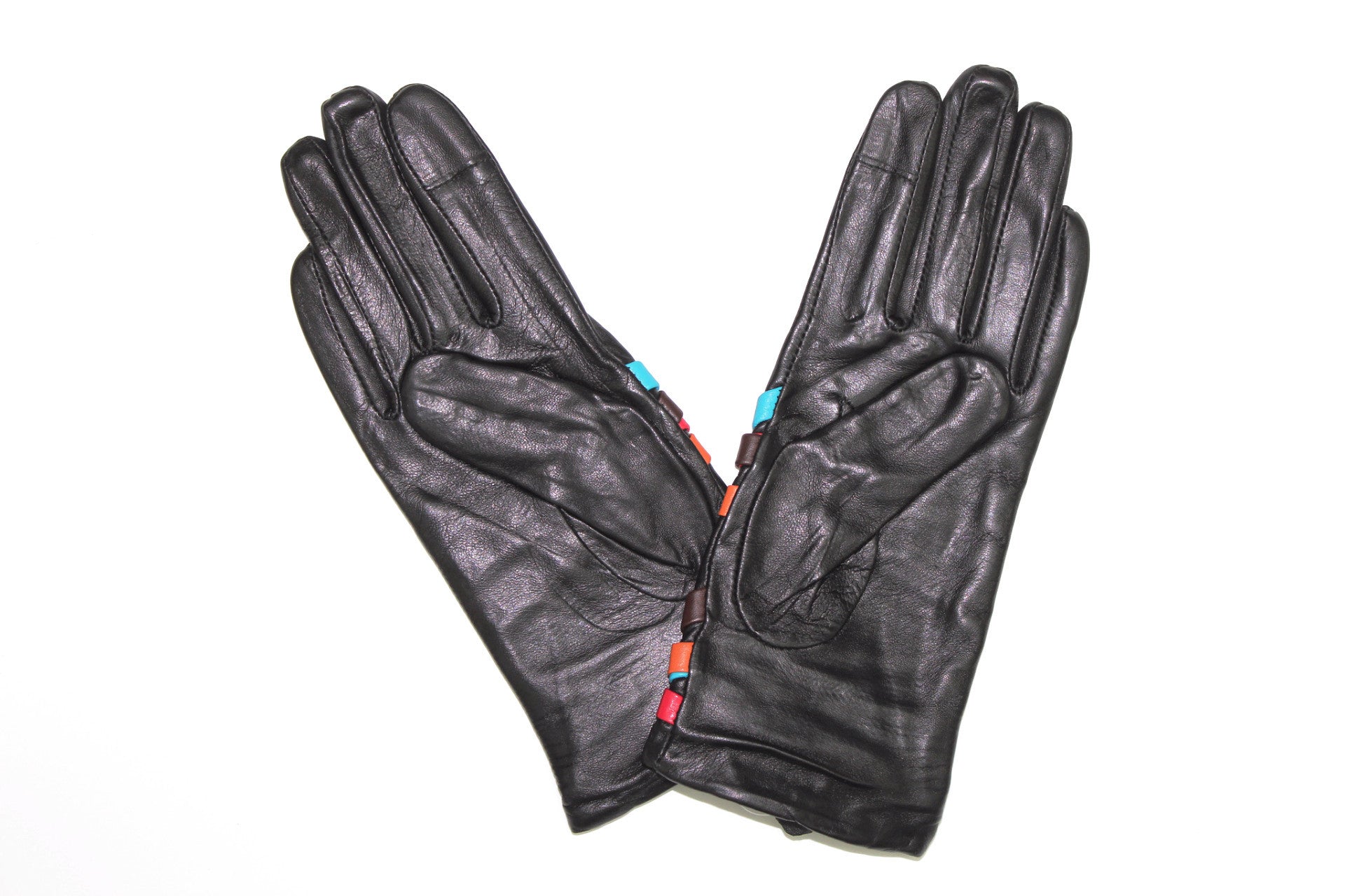 Touch Screen Leather Glove with Contrasting Colorful Straps - Leather Touch Screen Glove - La Fiorentina ZF3336T