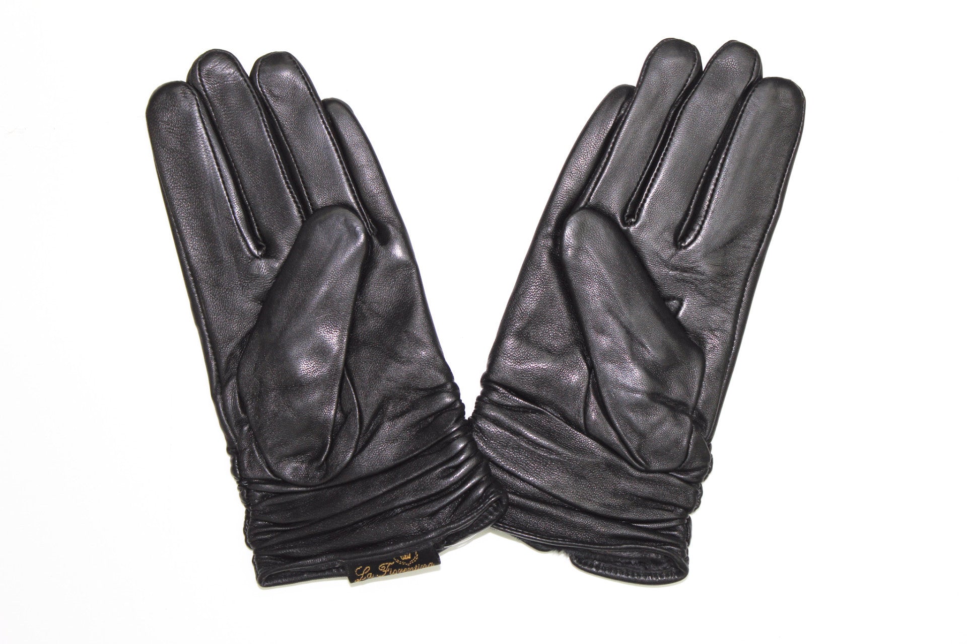 Leather and Polyester Glove w/ Scrunched Bottom - Leather Glove - La Fiorentina,Black '13
