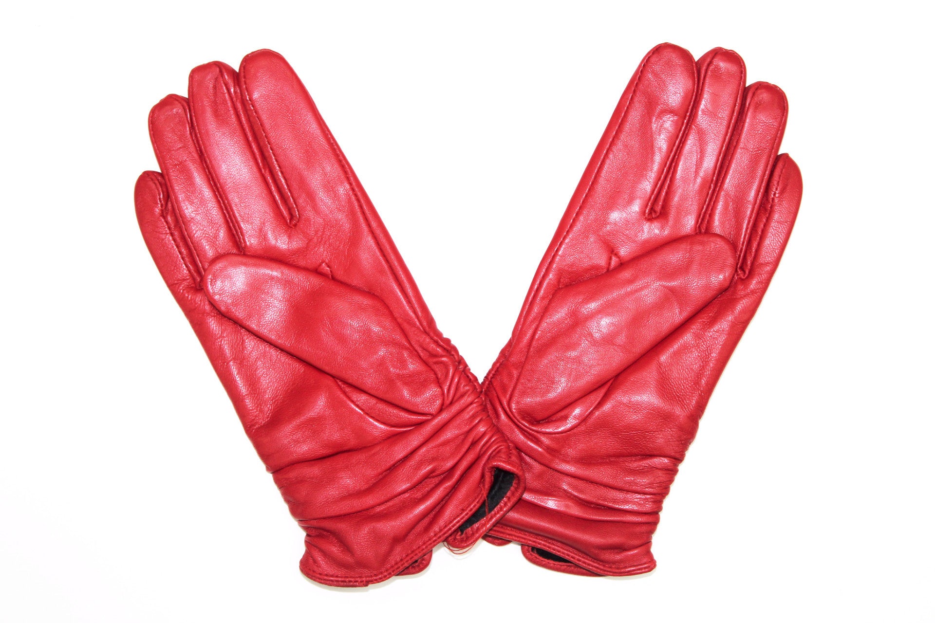 Leather and Polyester Glove w/ Scrunched Bottom - Leather Glove - La Fiorentina,Red '13