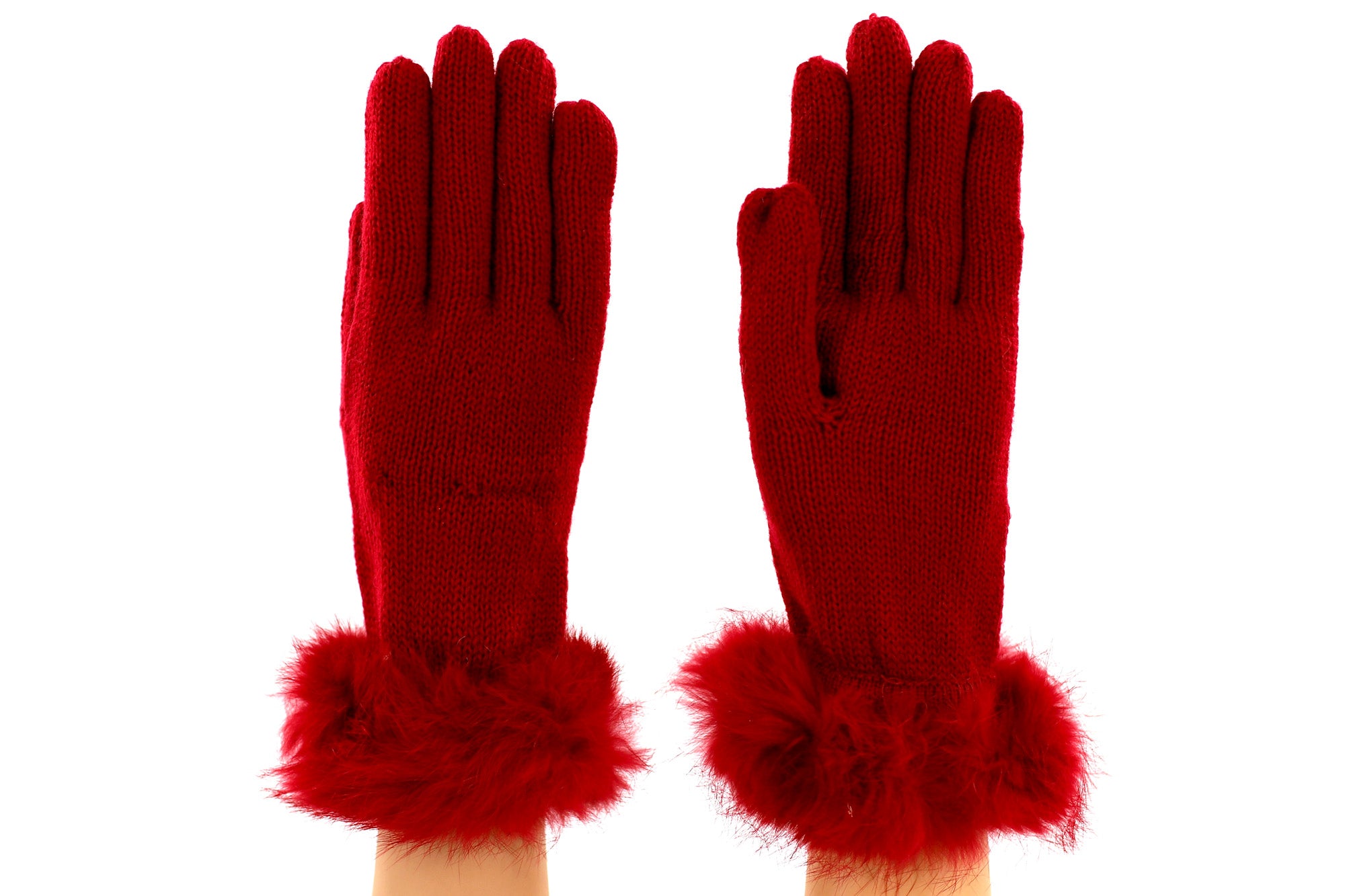 Gloves with Rabbit Fur Cuff - Red - Gloves & Mittens - La Fiorentina 020-2511-RED