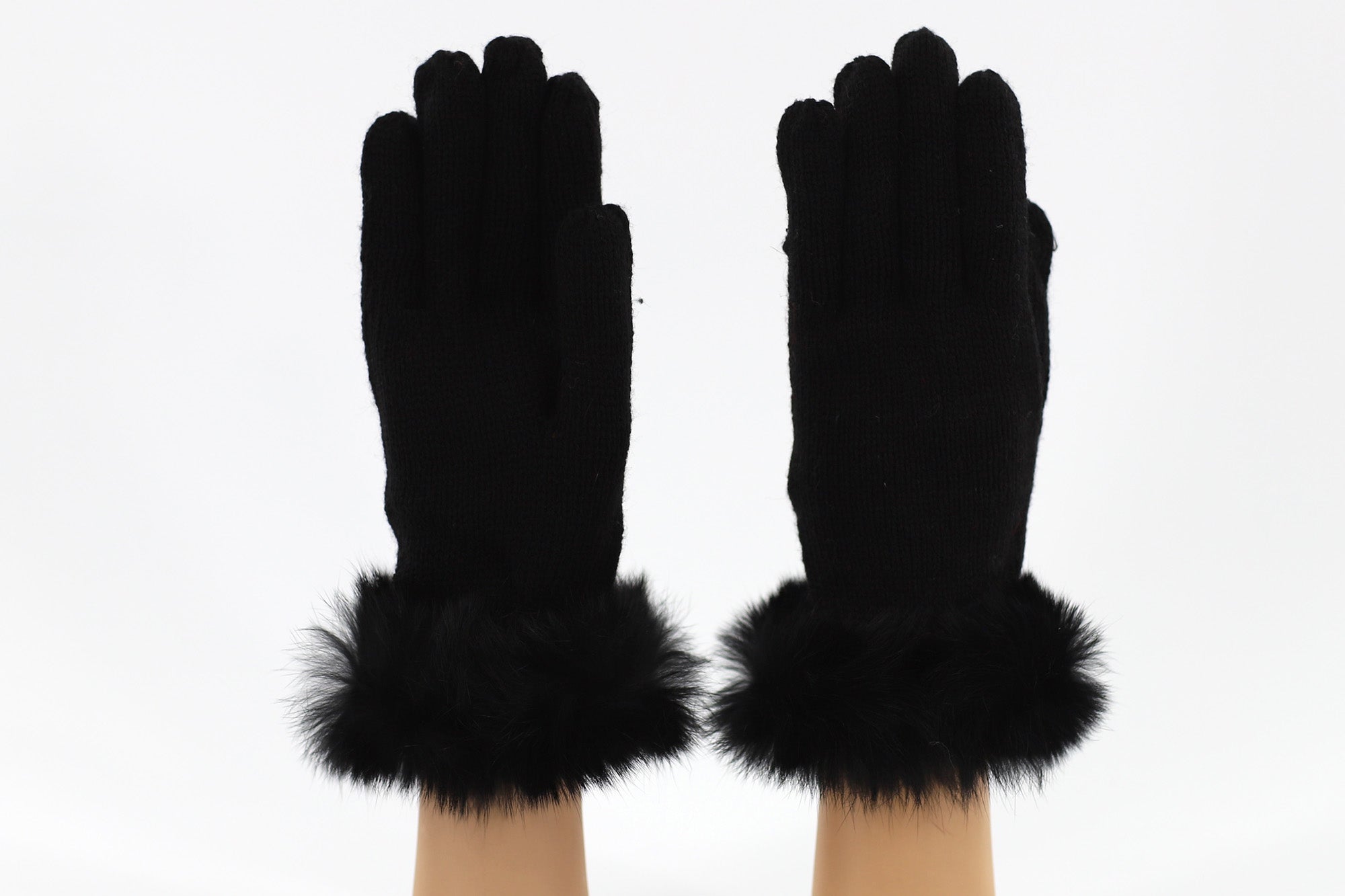 Gloves with Rabbit Fur Cuff - Black - Gloves & Mittens - La Fiorentina 020-2511-BLK
