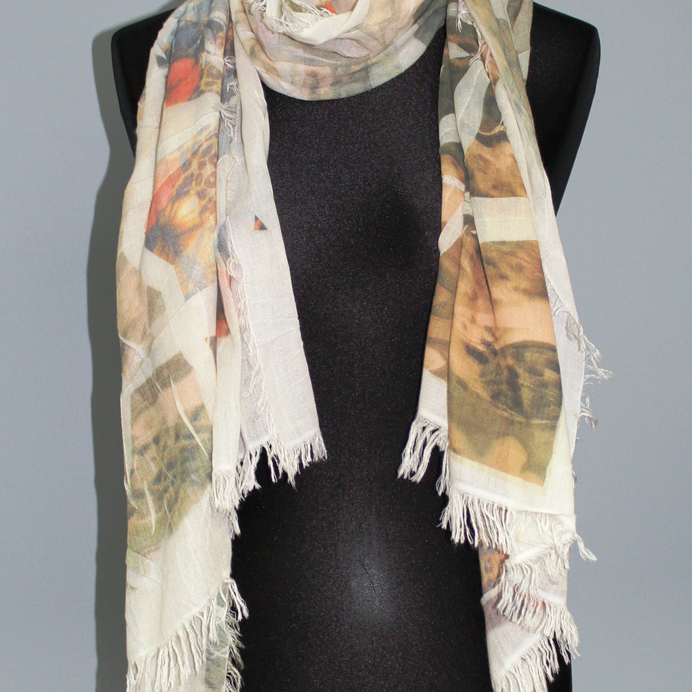 Leopard Floral Print Scarf - White - Scarf - La Fiorentina Dis.1001