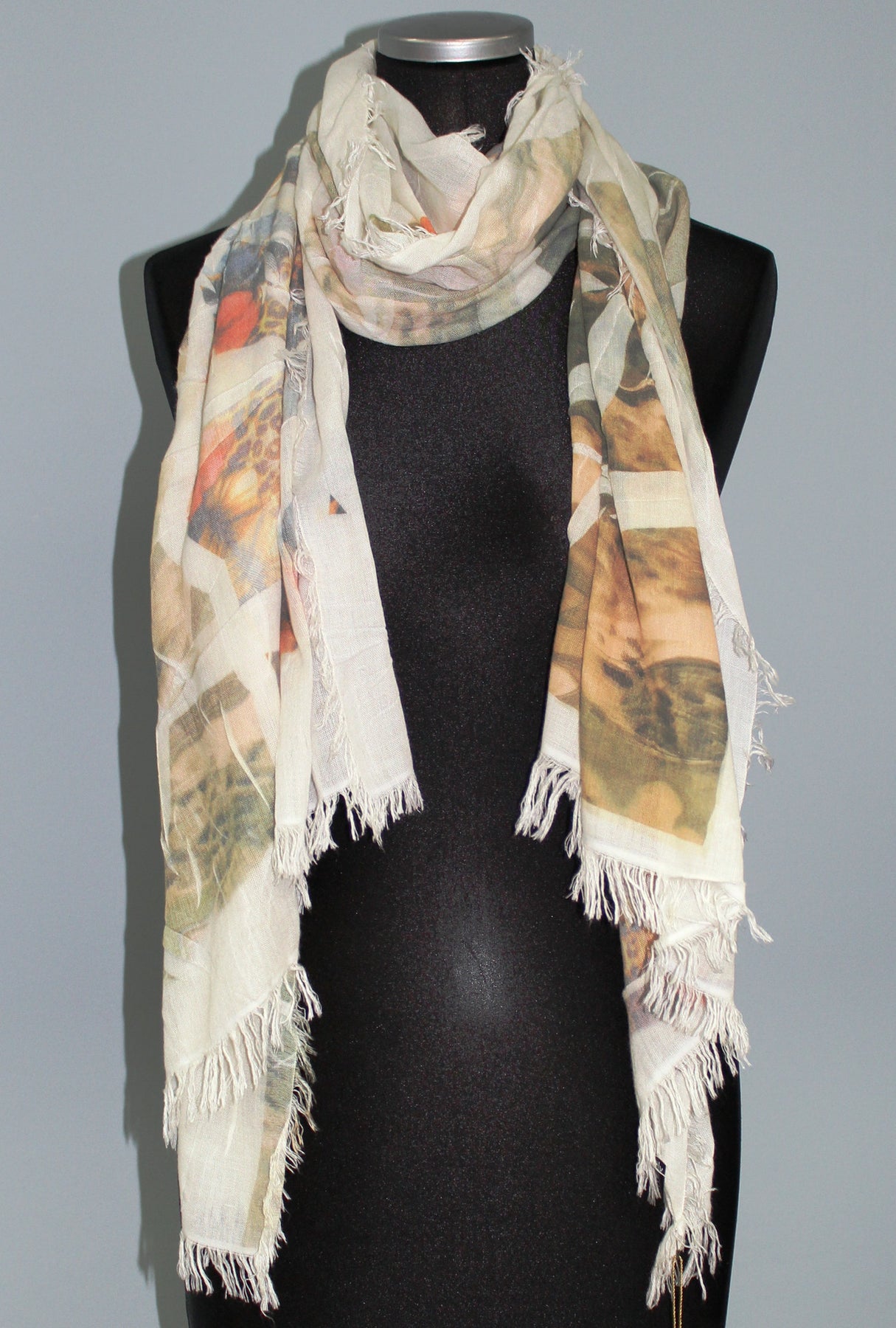 Leopard Floral Print Scarf - White - Women's Clothing & Accessories