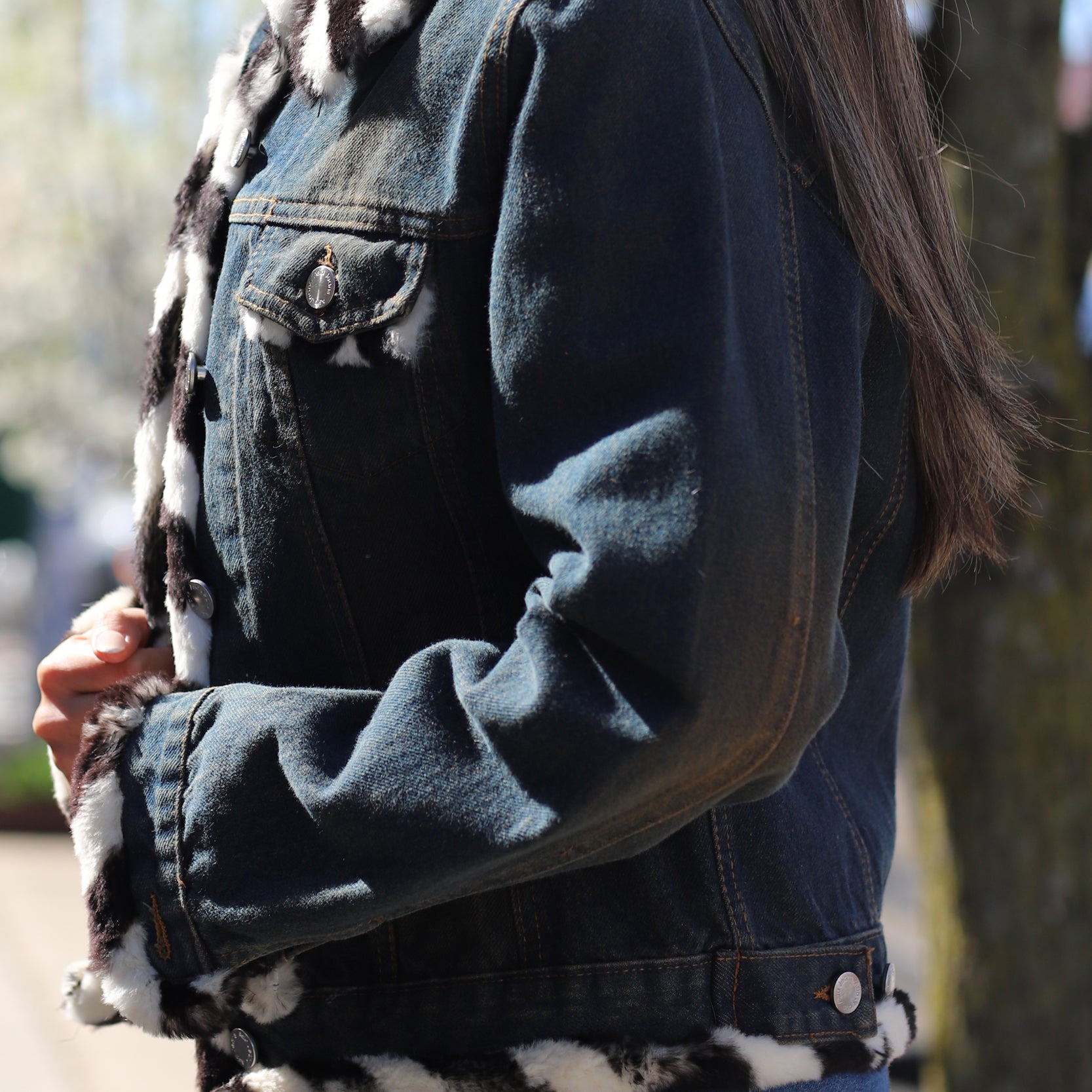 Denim Jacket with Black/White Fur Trim - Natural - Coats & Jackets - La Fiorentina JJ40T