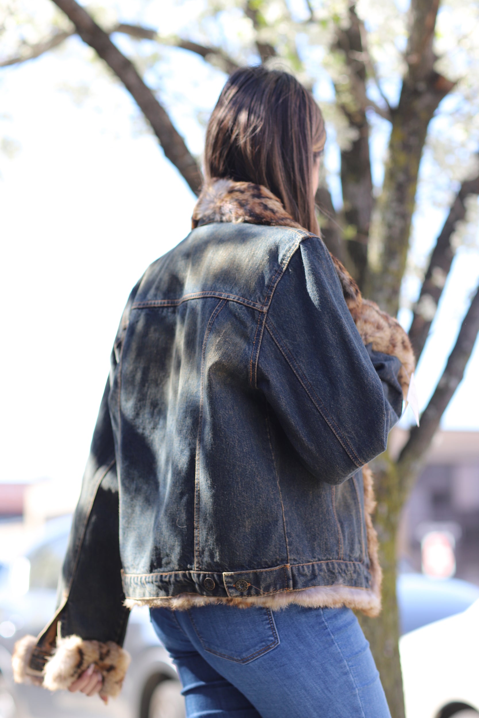Vintage Denim Jacket with Full Fur Inside - Natural – La Fiorentina