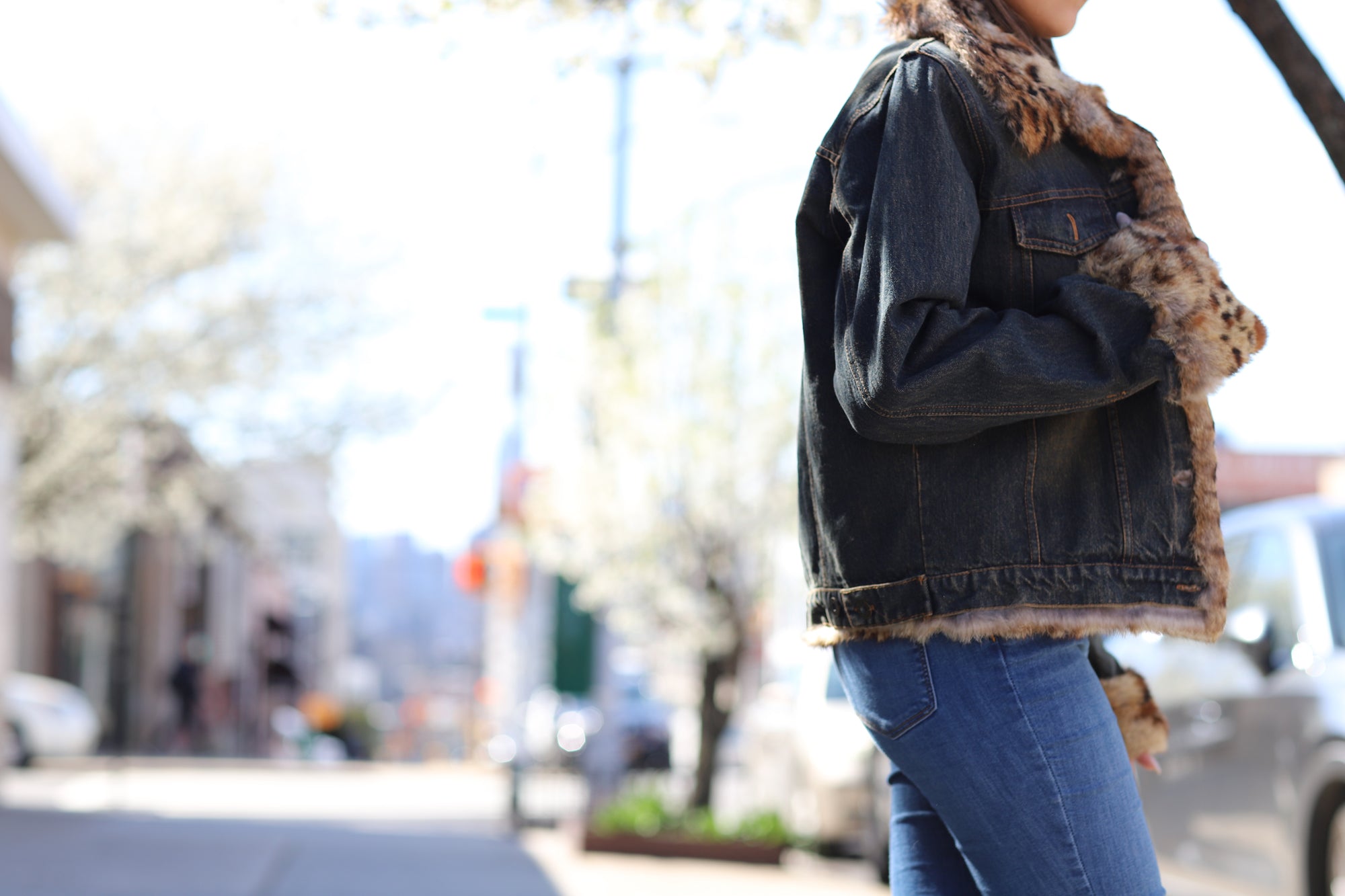 Vintage Denim Jacket with Full Fur Inside  - Natural - Coats & Jackets - La Fiorentina G55