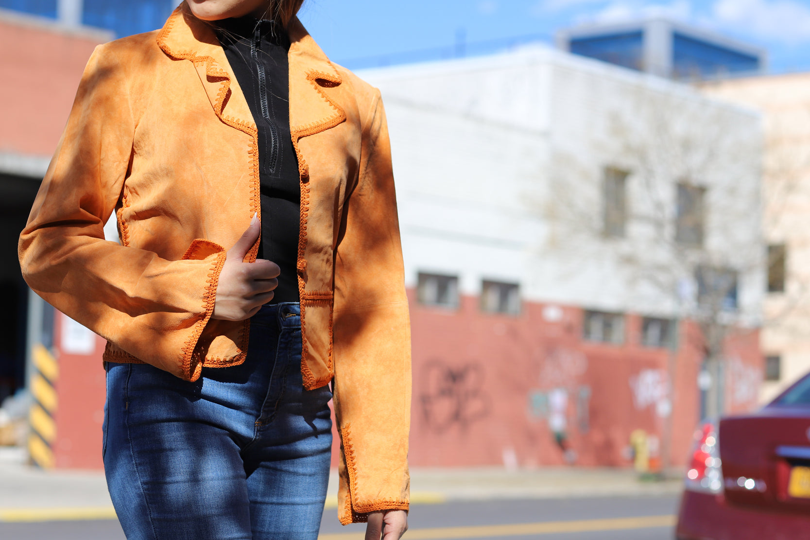 Suede Leather Vintage Jacket - Orange - Coats & Jackets - La Fiorentina SLJ?ORANGE