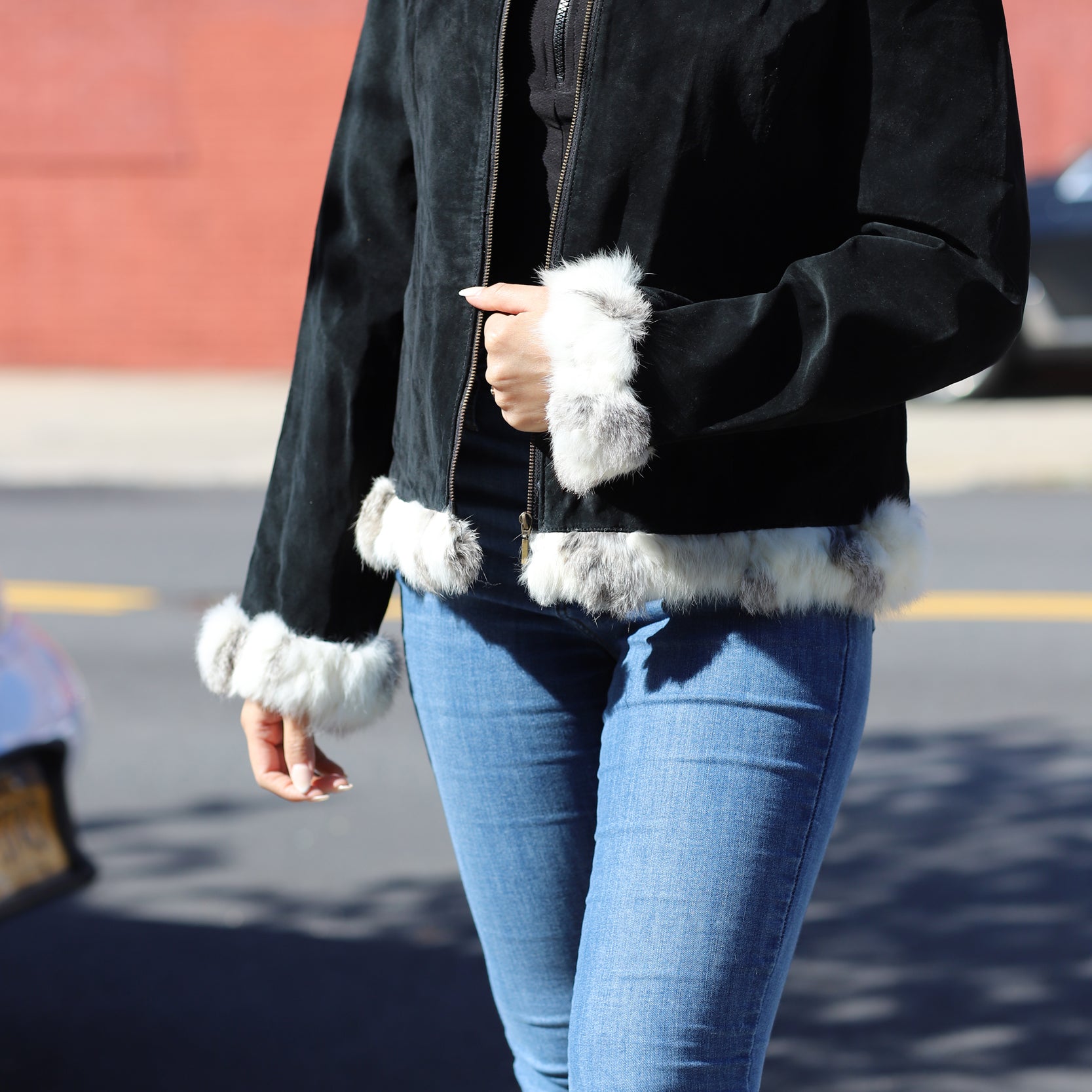 Suede Leather with Fur Trim - Black - Coats & Jackets - La Fiorentina SJRT-Black