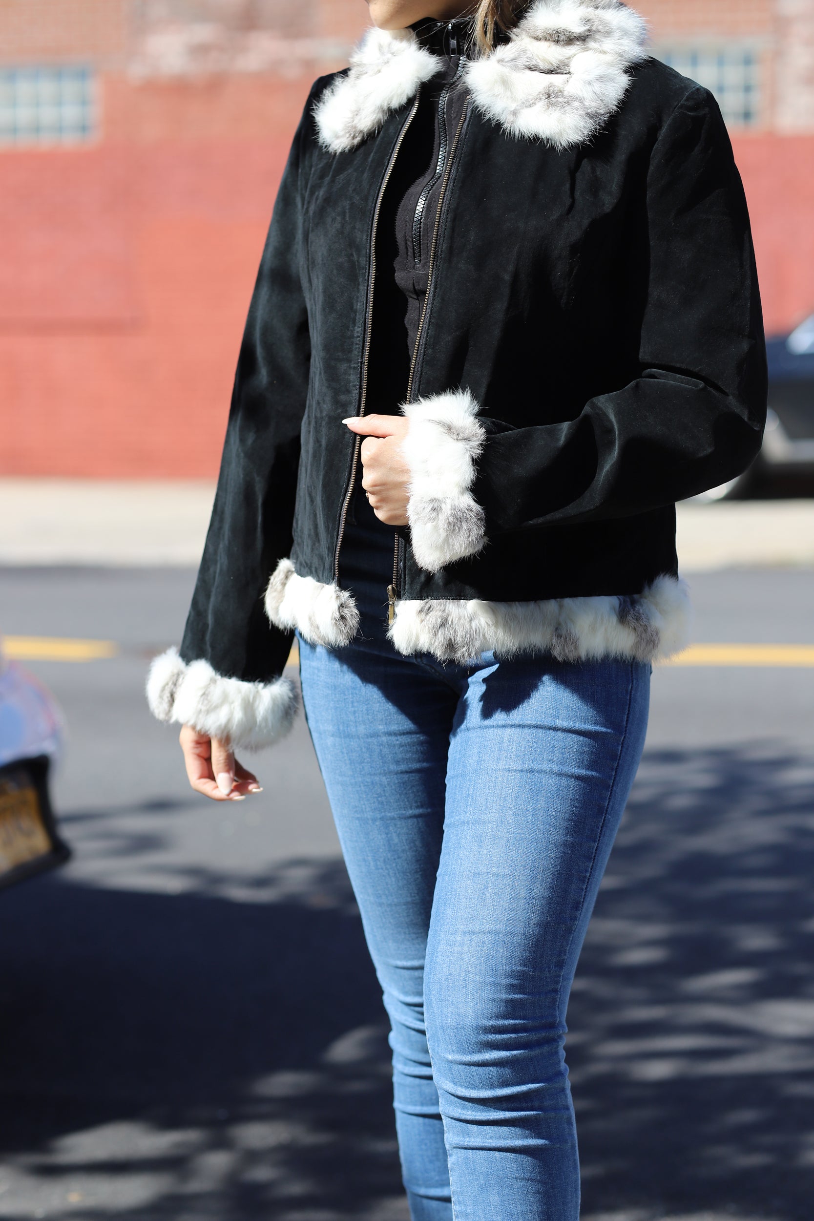 Suede Leather with Fur Trim - Black - Coats & Jackets - La Fiorentina SJRT-Black