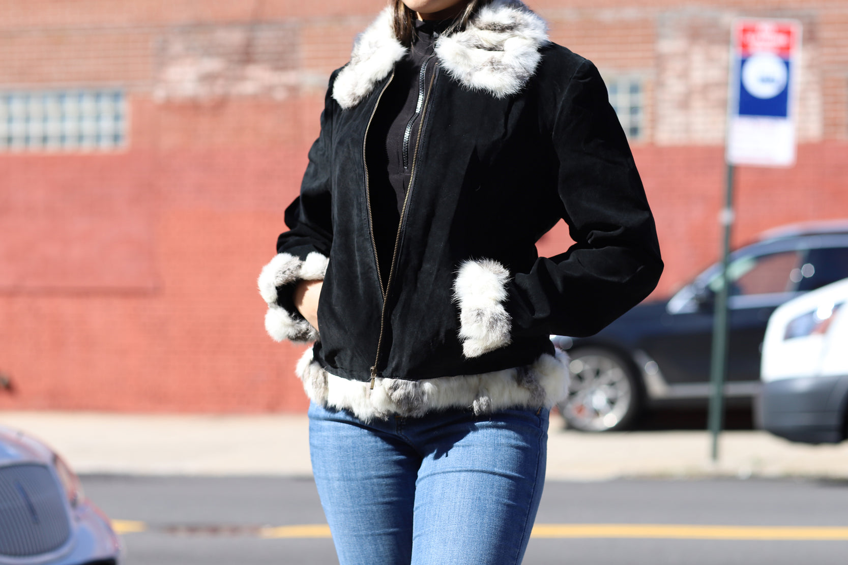 Suede Leather with Fur Trim - Black - Coats & Jackets - La Fiorentina SJRT-Black