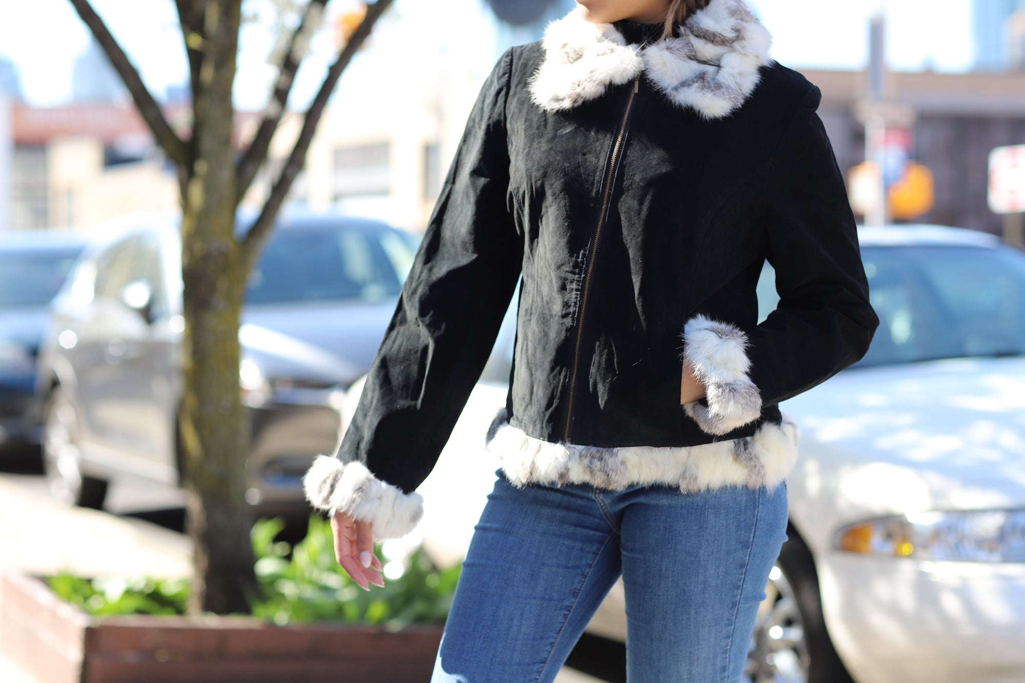 Suede Leather with Fur Trim - Black - Coats & Jackets - La Fiorentina SJRT-Black