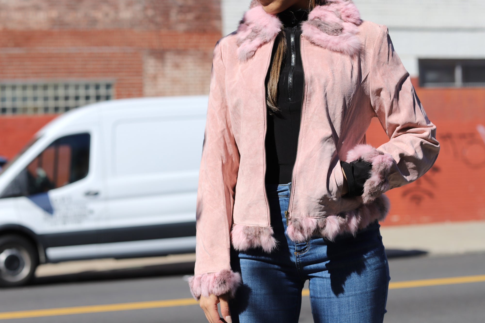 Suede Leather with Fur Trim - Pink - Coats & Jackets - La Fiorentina SJRT-Pink