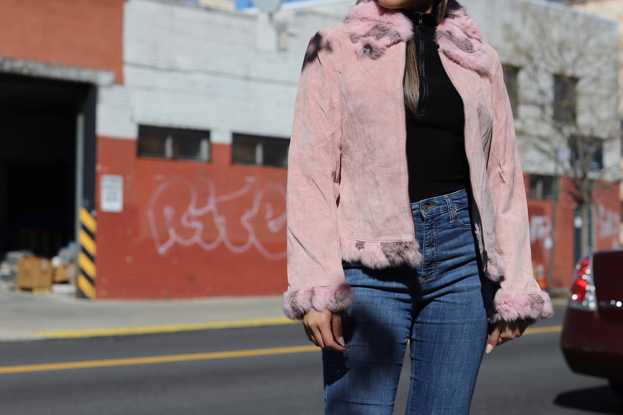 Suede Leather with Fur Trim - Pink - Coats & Jackets - La Fiorentina SJRT-Pink