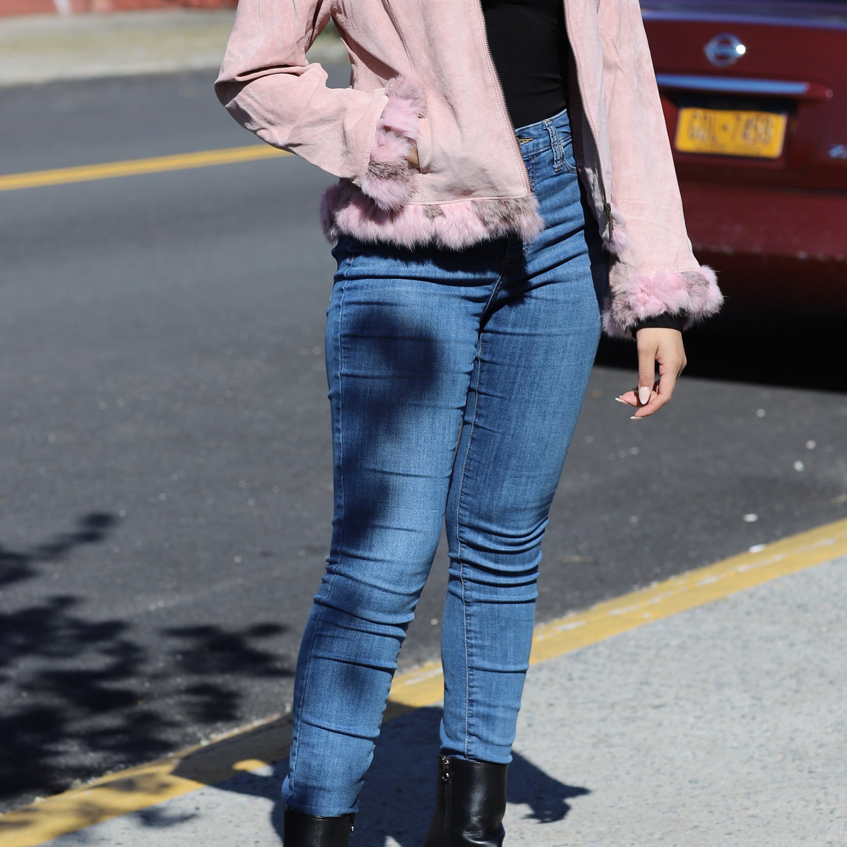 Suede Leather with Fur Trim - Pink - Coats & Jackets - La Fiorentina SJRT-Pink