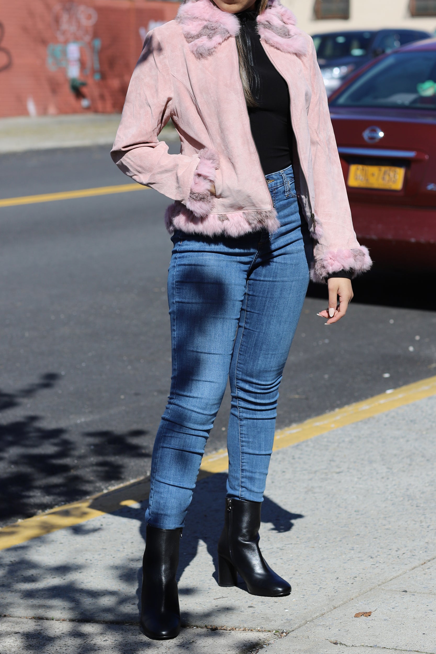 Suede Leather with Fur Trim - Pink - Coats & Jackets - La Fiorentina SJRT-Pink