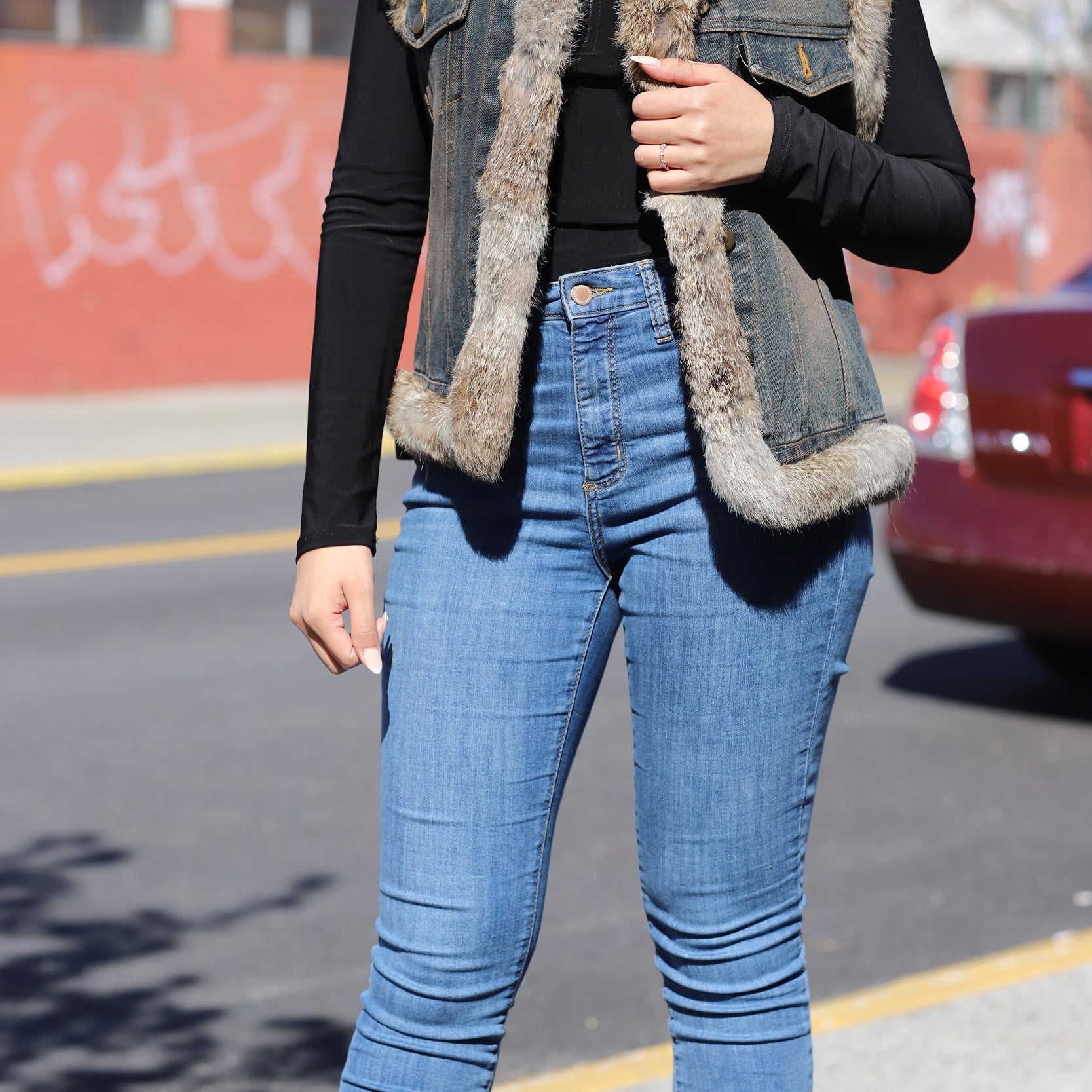 Denim Vest with Fur Trim - Natural - Coats & Jackets - La Fiorentina JVT-1