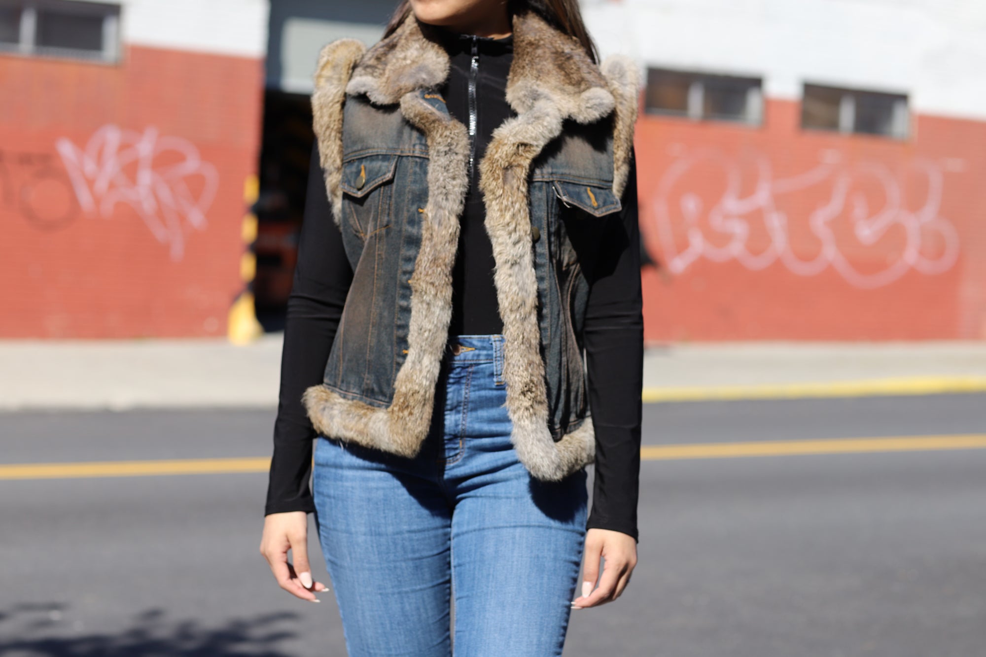 Denim Vest with Fur Trim - Natural - Coats & Jackets - La Fiorentina JVT-1