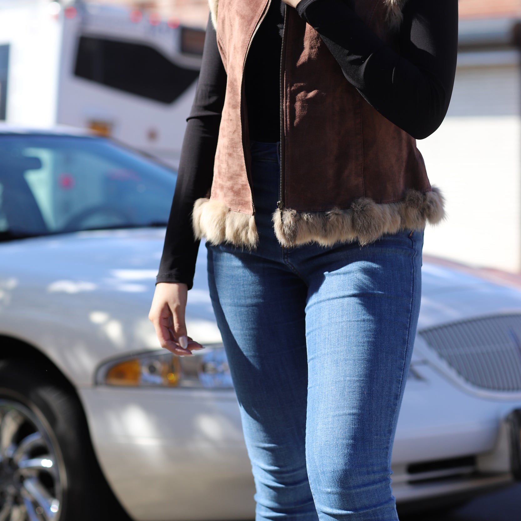 Suede Leather Vest w/ Fur Trim - Brown - Coats & Jackets - La Fiorentina SVT-1_BROWN