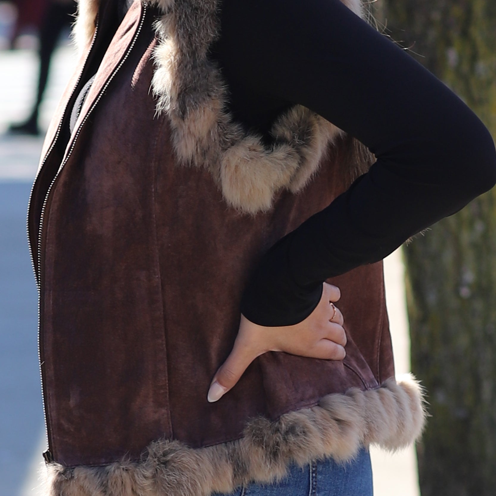 Suede Leather Vest w/ Fur Trim - Brown - Coats & Jackets - La Fiorentina SVT-1_BROWN