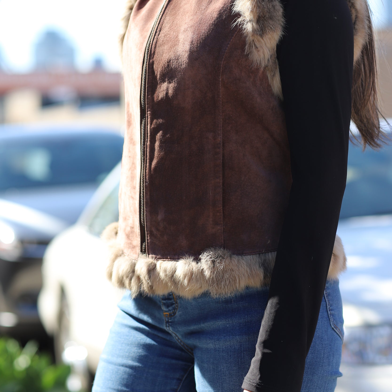 Suede Leather Vest w/ Fur Trim - Brown - Coats & Jackets - La Fiorentina SVT-1_BROWN