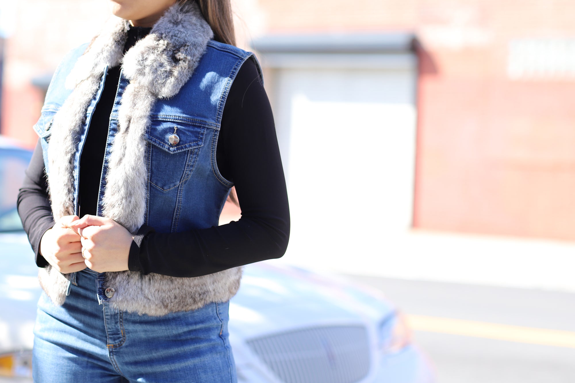 Rabbit Fur Denim Vest - Coats & Jackets - La Fiorentina JJ01R