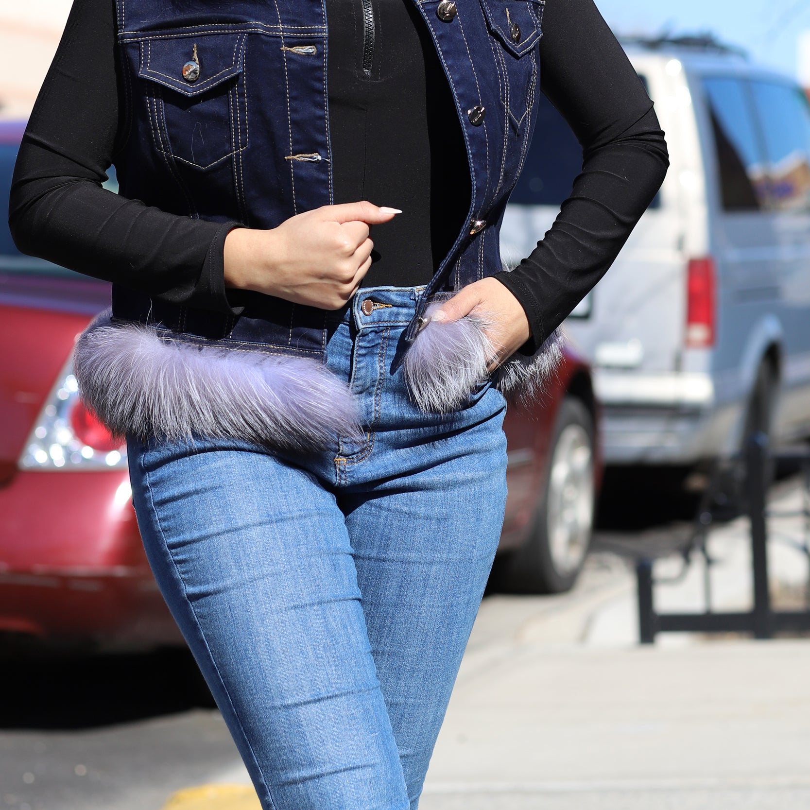 Silver Fox Fur Denim Vest - Natural - Coats & Jackets - La Fiorentina JJ01RC