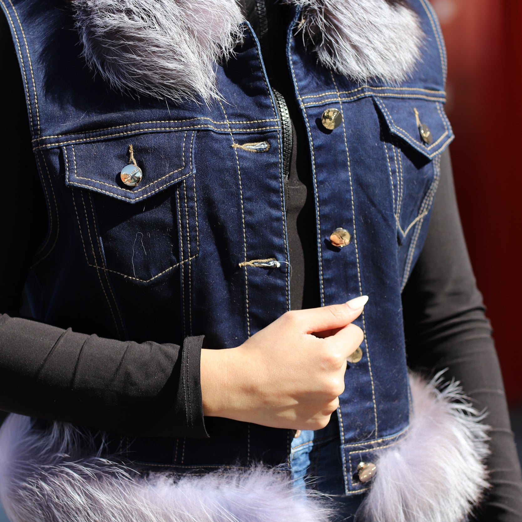 Silver Fox Fur Denim Vest - Natural - Coats & Jackets - La Fiorentina JJ01RC