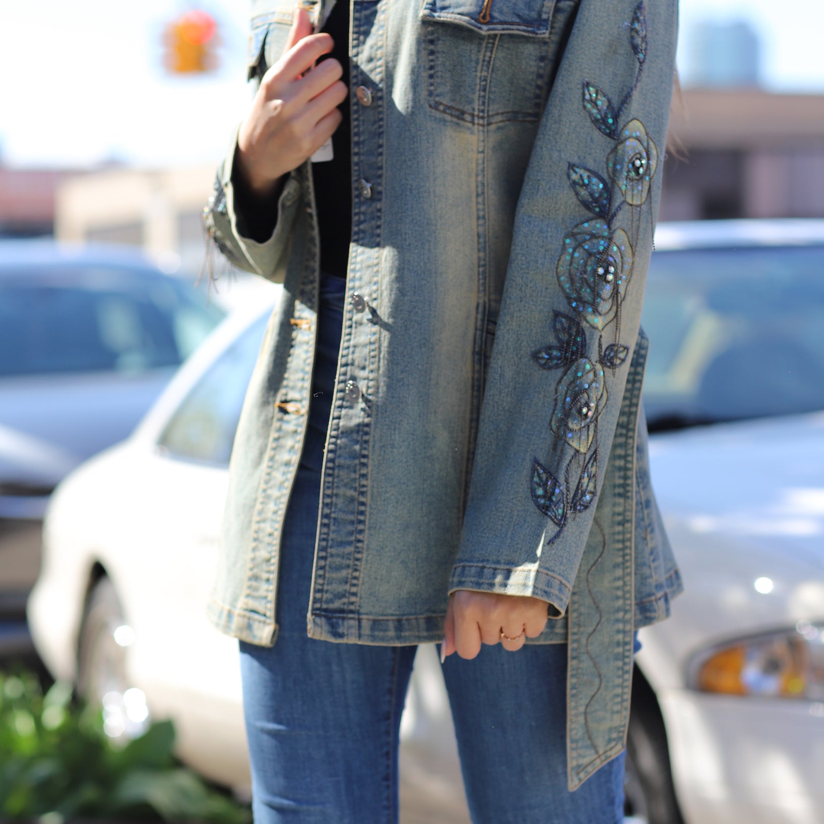 Vintage Denim Jacket with Details  - Natural - Coats & Jackets - La Fiorentina C24845