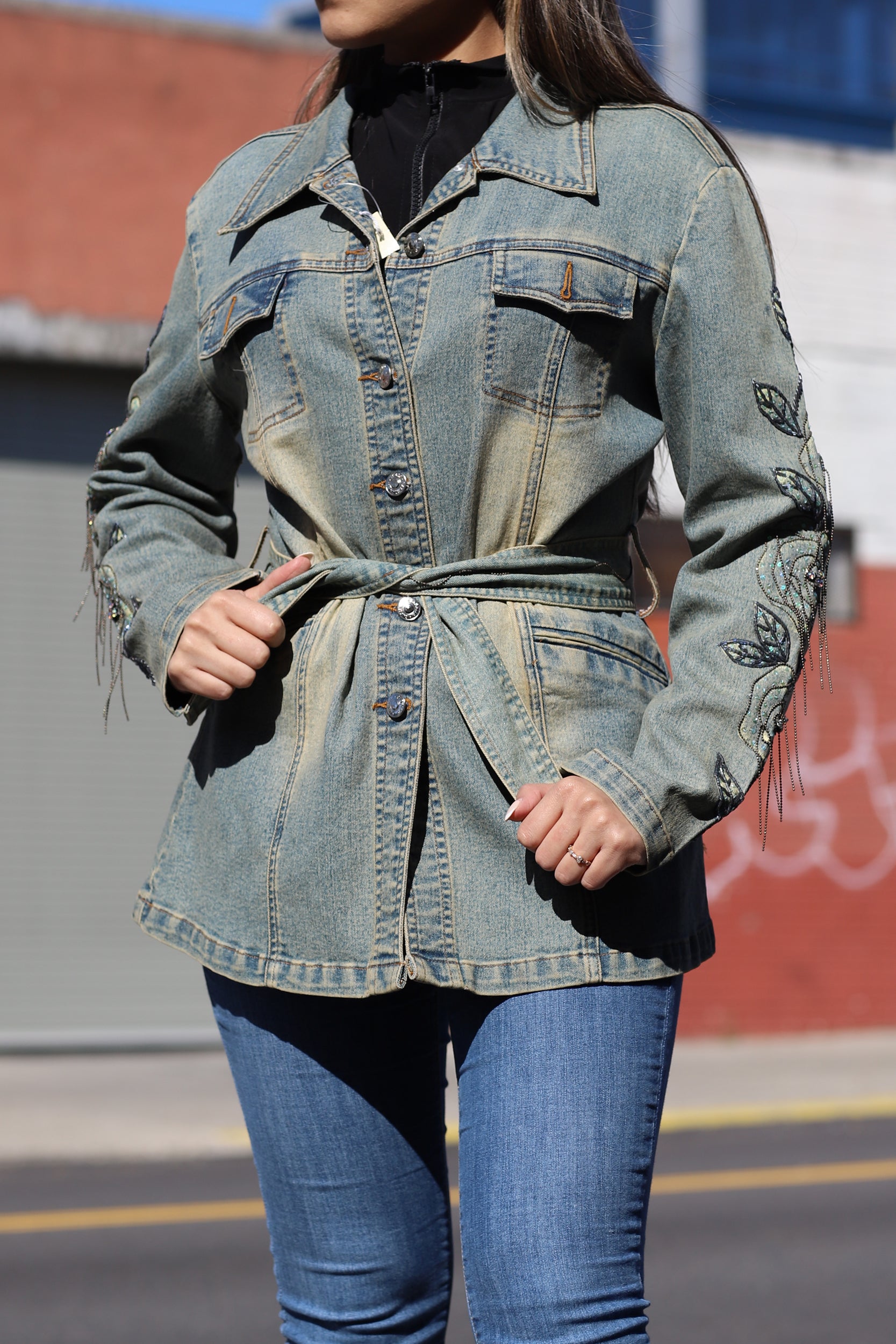 Vintage Denim Jacket with Details  - Natural - Coats & Jackets - La Fiorentina C24845
