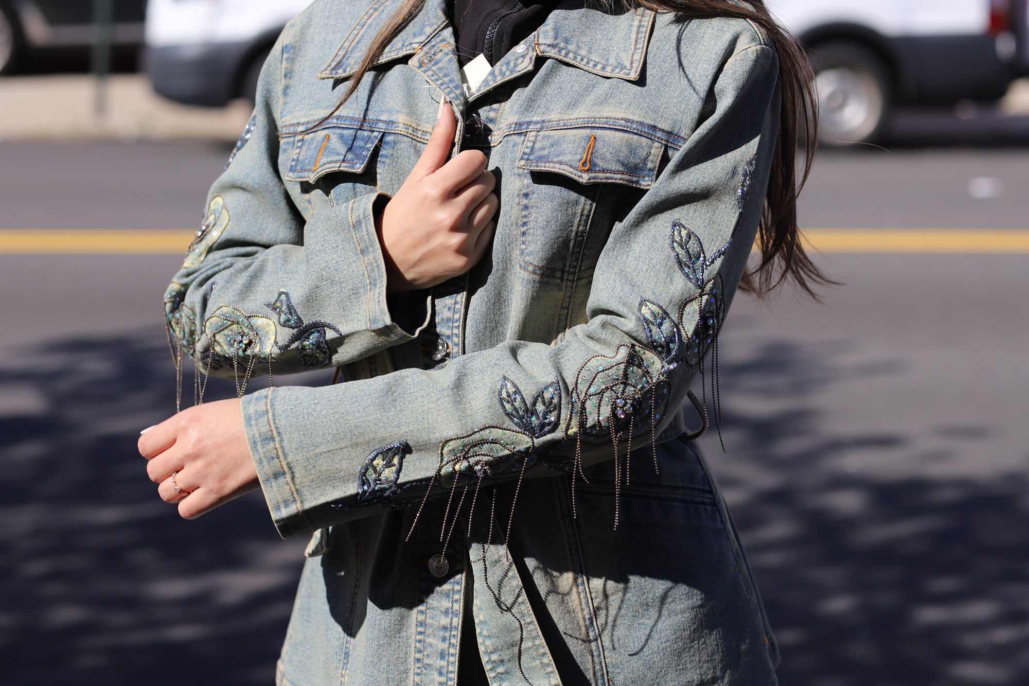 Vintage Denim Jacket with Details  - Natural - Coats & Jackets - La Fiorentina C24845