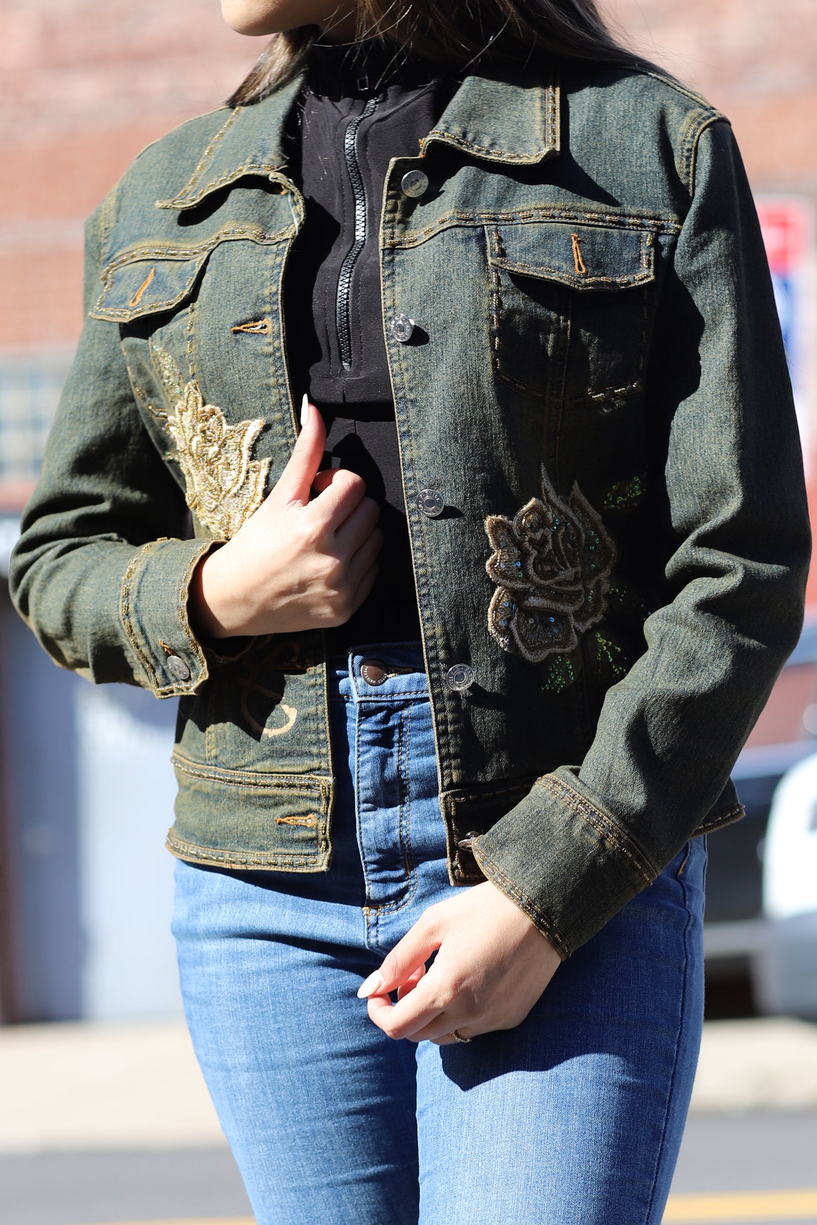 Vintage Embroidered Denim Jacket - Natural - Coats & Jackets - La Fiorentina C23349
