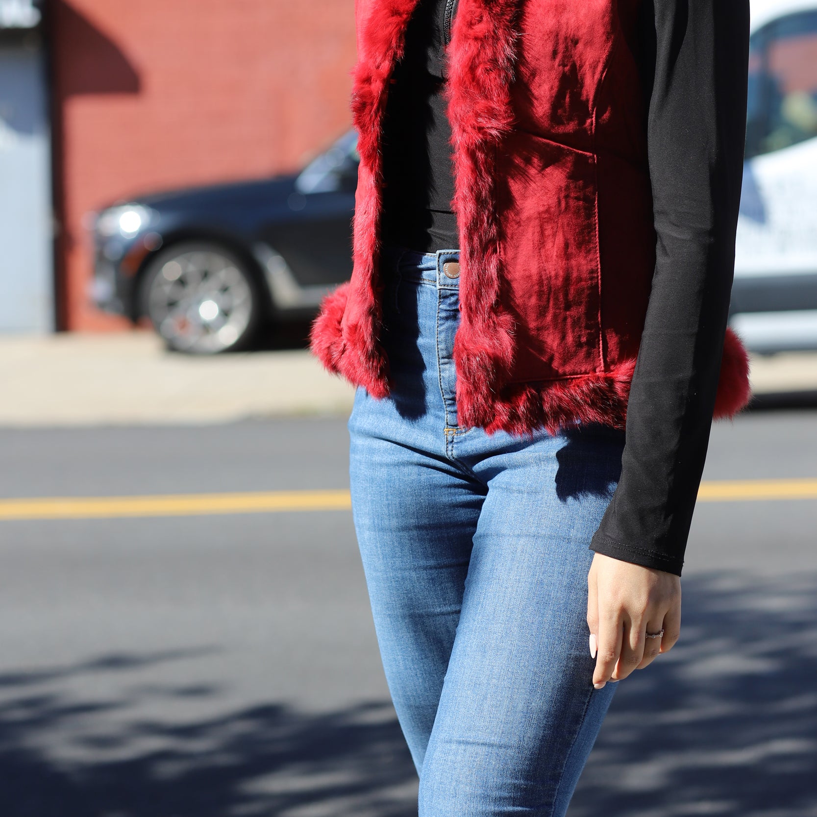 Suede Leather Vest w/ Fur Trim - Red - Coats & Jackets - La Fiorentina SVT-1_RED