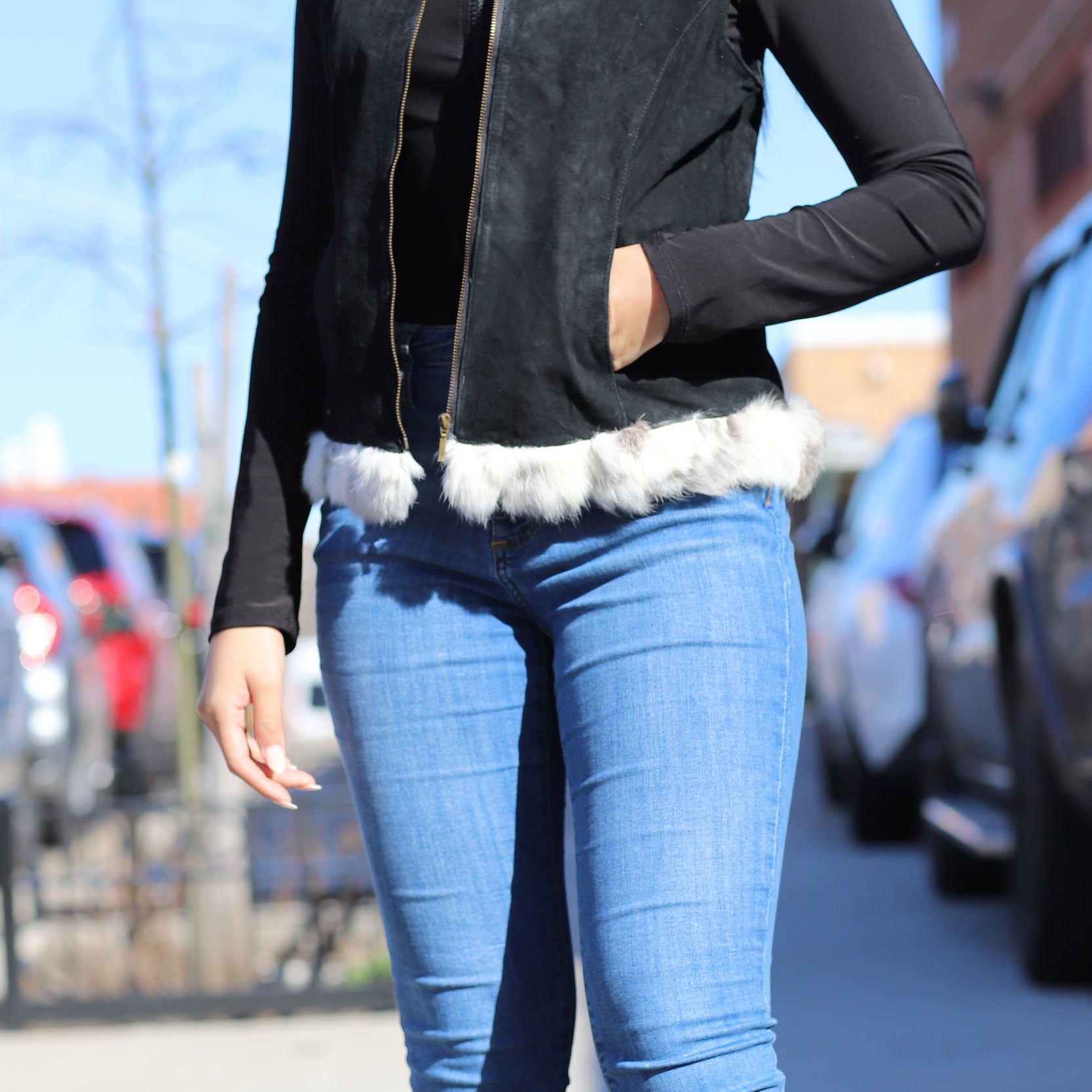 Suede Leather Vest w/ Fur Trim - Black/White - Coats & Jackets - La Fiorentina SVT-1_BLACK