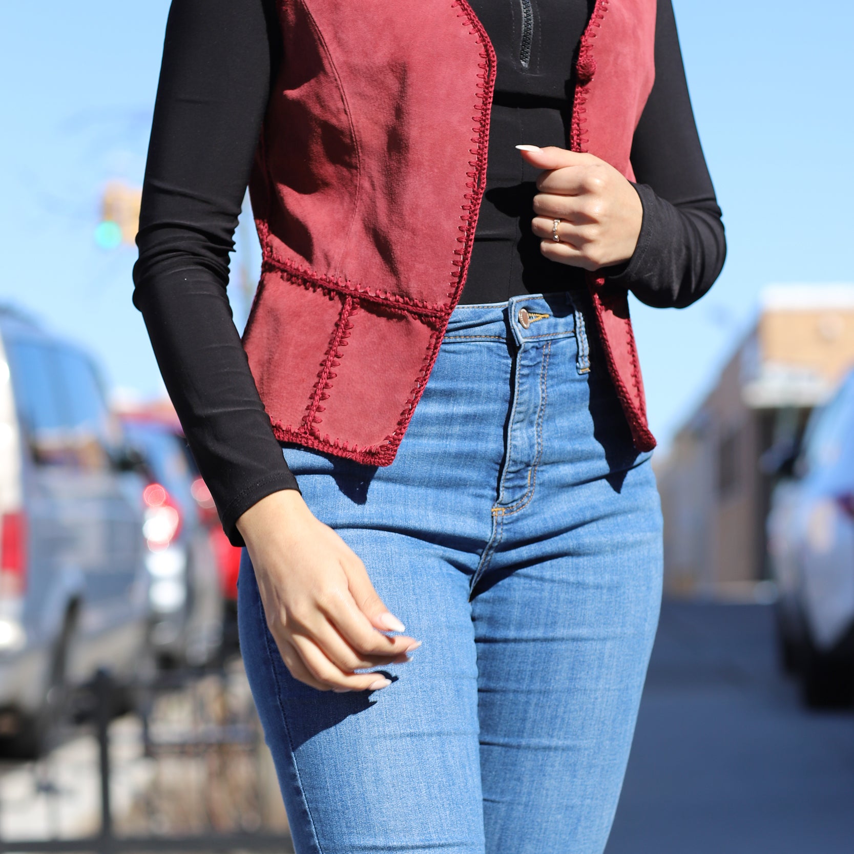 Vintage Suede Leather Vest - Red - Coats & Jackets - La Fiorentina SV-RED