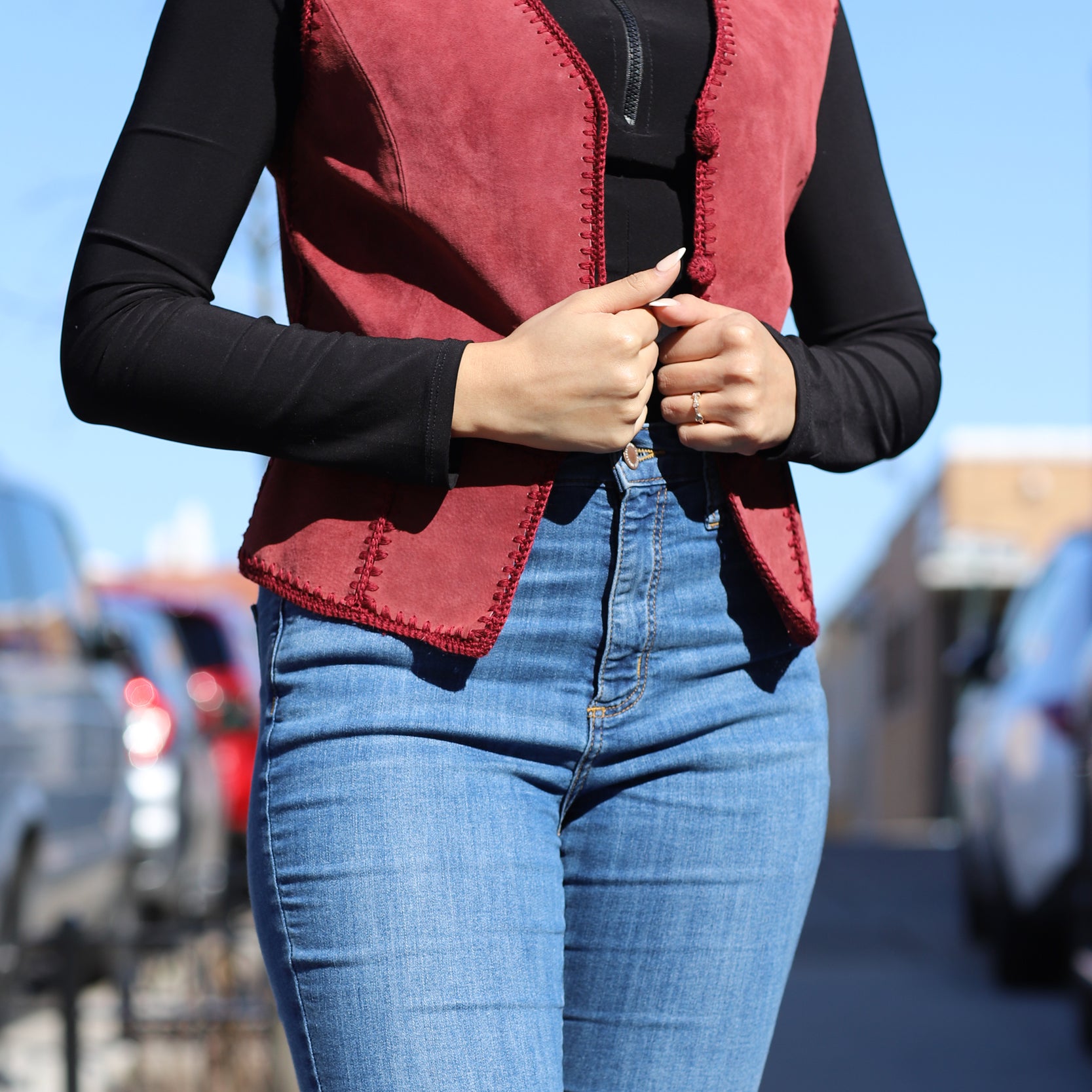 Vintage Suede Leather Vest - Red - Coats & Jackets - La Fiorentina SV-RED