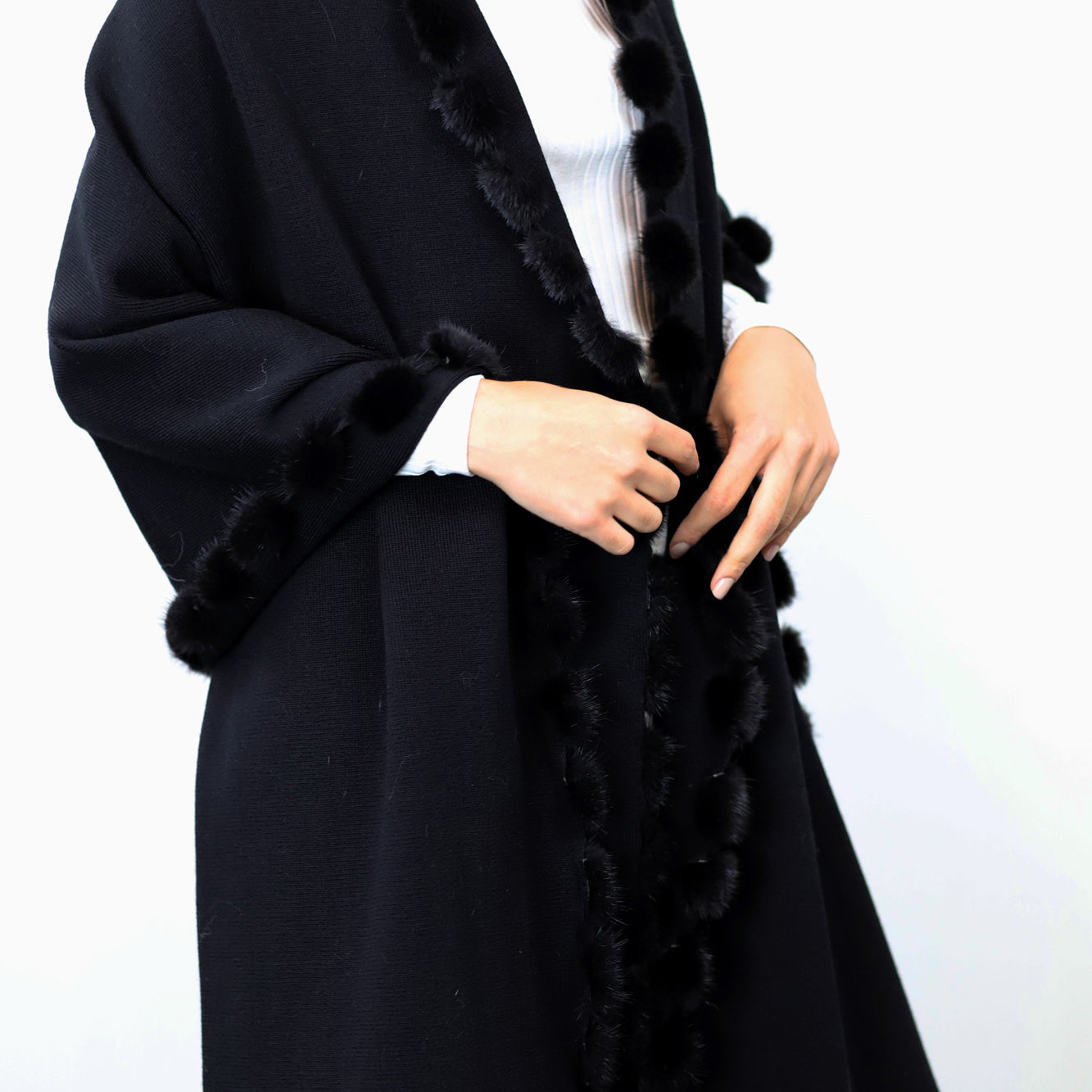 La Fiorentina | Beautiful Wrap with Mink Poms - Black/Black - Fur Wrap - La Fiorentina KMB/18