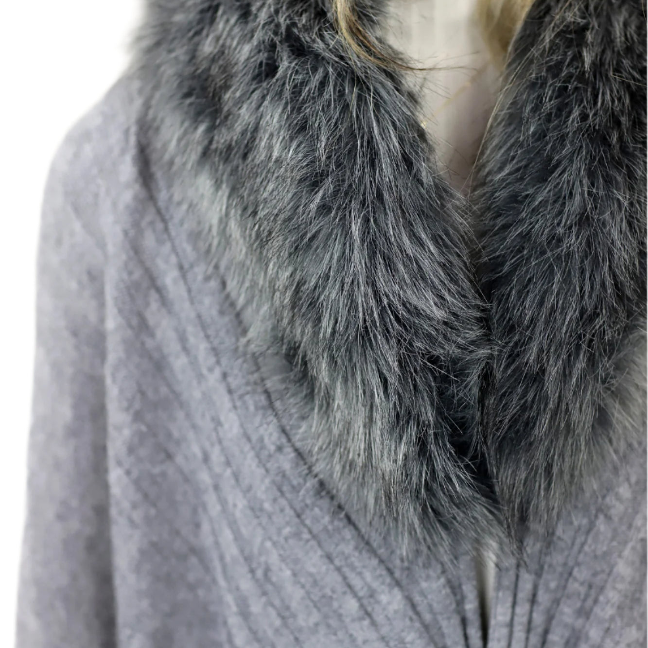 La Fiorentina Ruana with Faux Trim Collar - Camel/Grey - Faux Fur Ruana - La Fiorentina, Grey TYE-1157