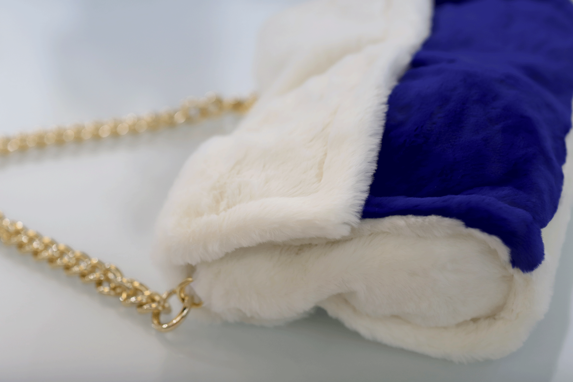 Two Tone Faux Fur Bag - White/Royal Blue - Faux Fur Hand Bag - La Fiorentina HB-281-whtblu