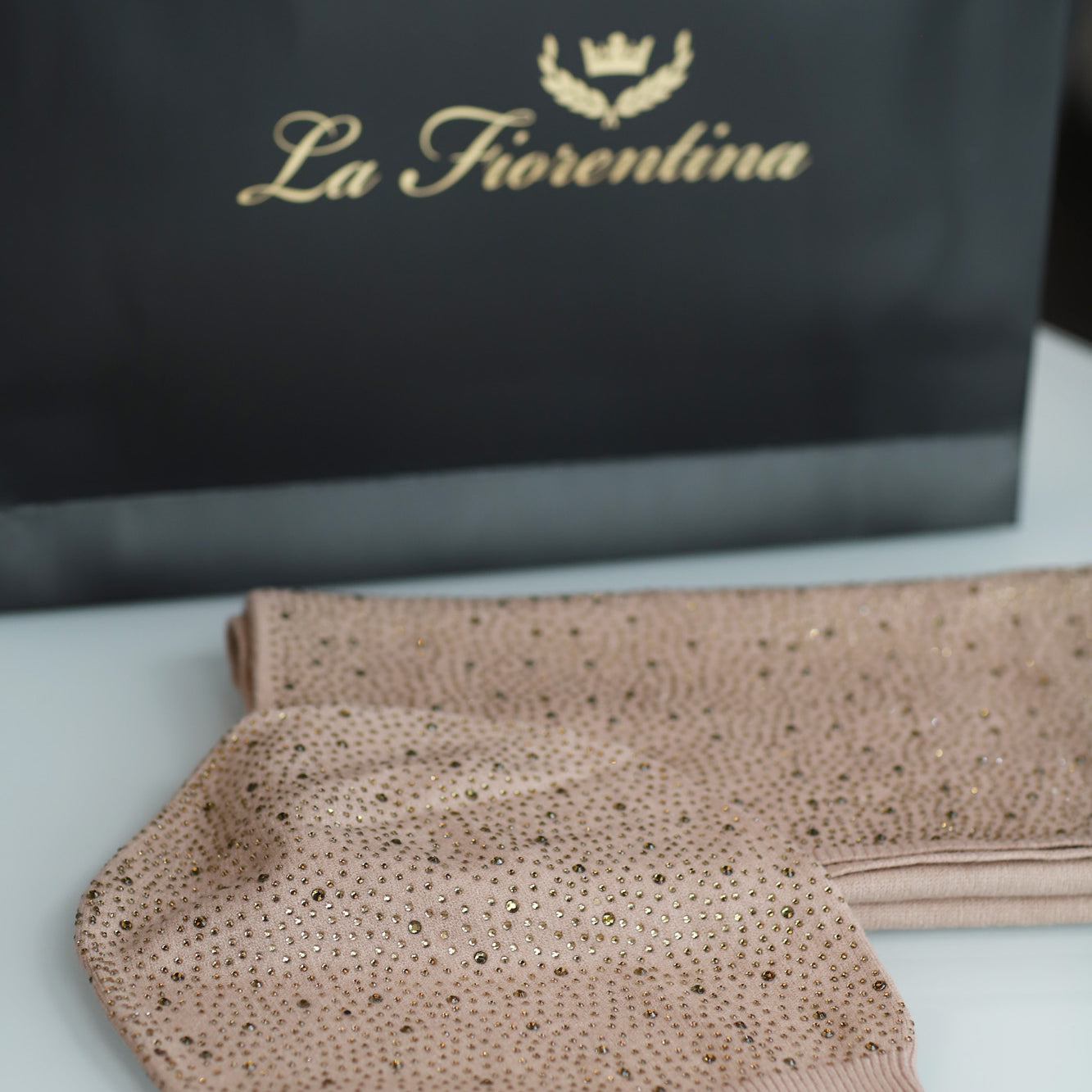 Matching Embellished Scarf and Hat Set - Set - La Fiorentina,Blush / Pink BE07-B-1