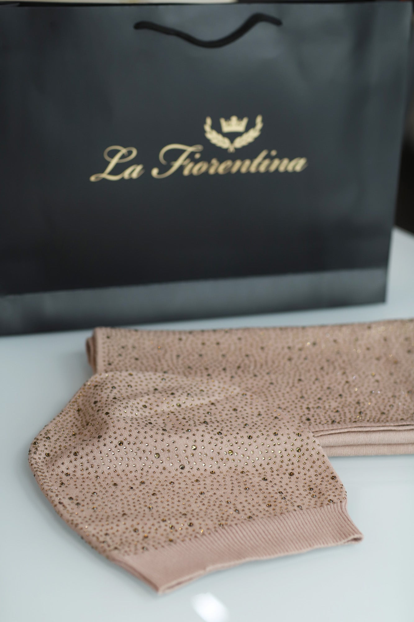 Matching Embellished Scarf and Hat Set - Set - La Fiorentina,Blush / Pink BE07-B-1