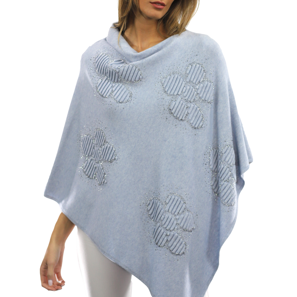 Poncho with Embellished Floral Print - Poncho - La Fiorentina,Blue B40-L-2