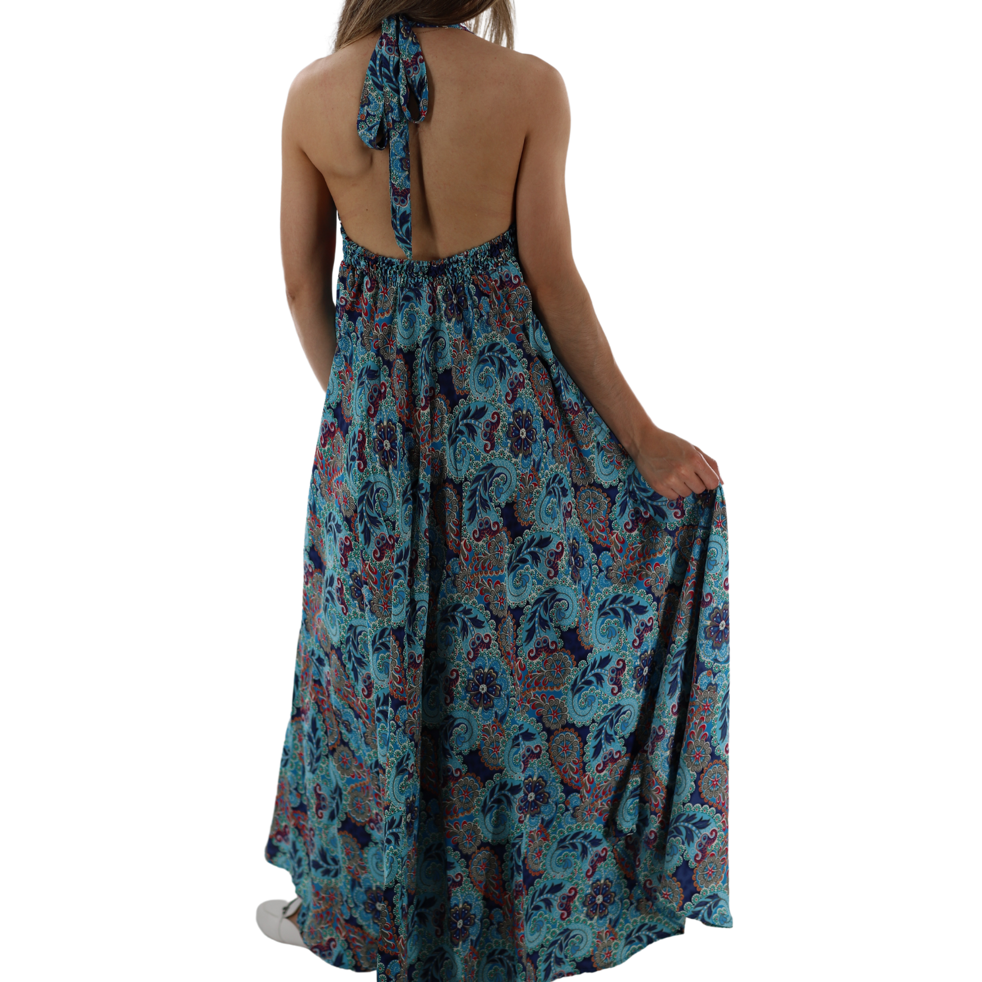 Tie Back Paneled 'Isabella' Halter Neck Maxi Dress Large / Blue/Hot Pink - Dresses - Women's Clothing & Accessories - La Fiorentina Tie Back Paneled 'Isabella' Halter Neck Maxi Dress Large / Blue/Hot Pink - Dresses - Women's Clothing & Accessories - La Fiorentina