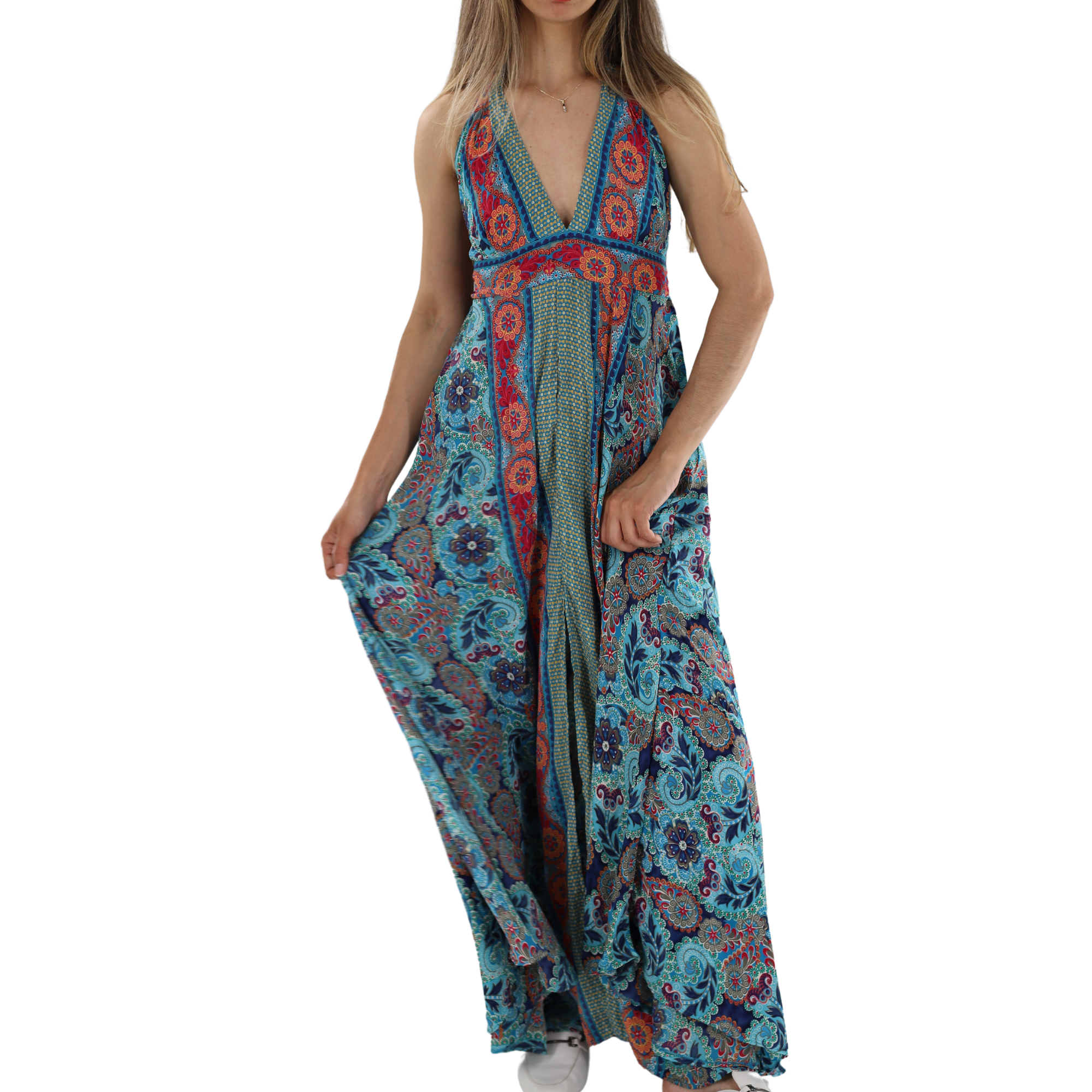 Tie Back Paneled 'Isabella' Halter Neck Maxi Dress - Dresses - La Fiorentina PW-09-ISABELLA-L