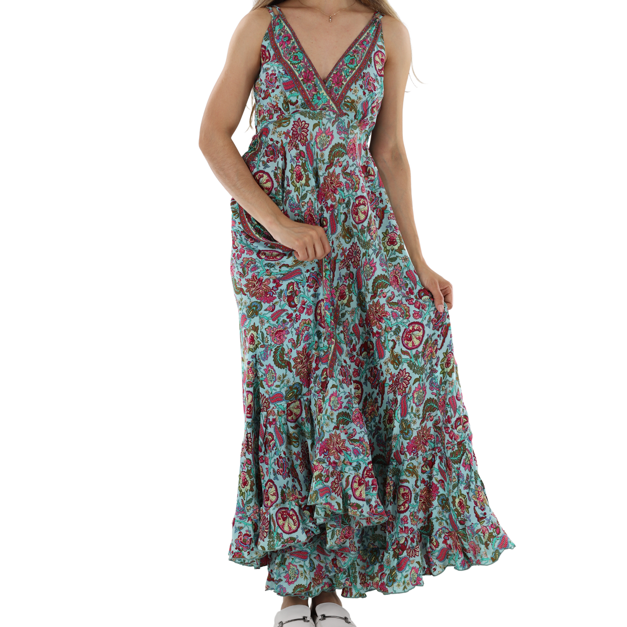 Flowy Long V Neck Line 'Laura' Maxi Dress - Dresses - La Fiorentina PW-16-LAURA-XS