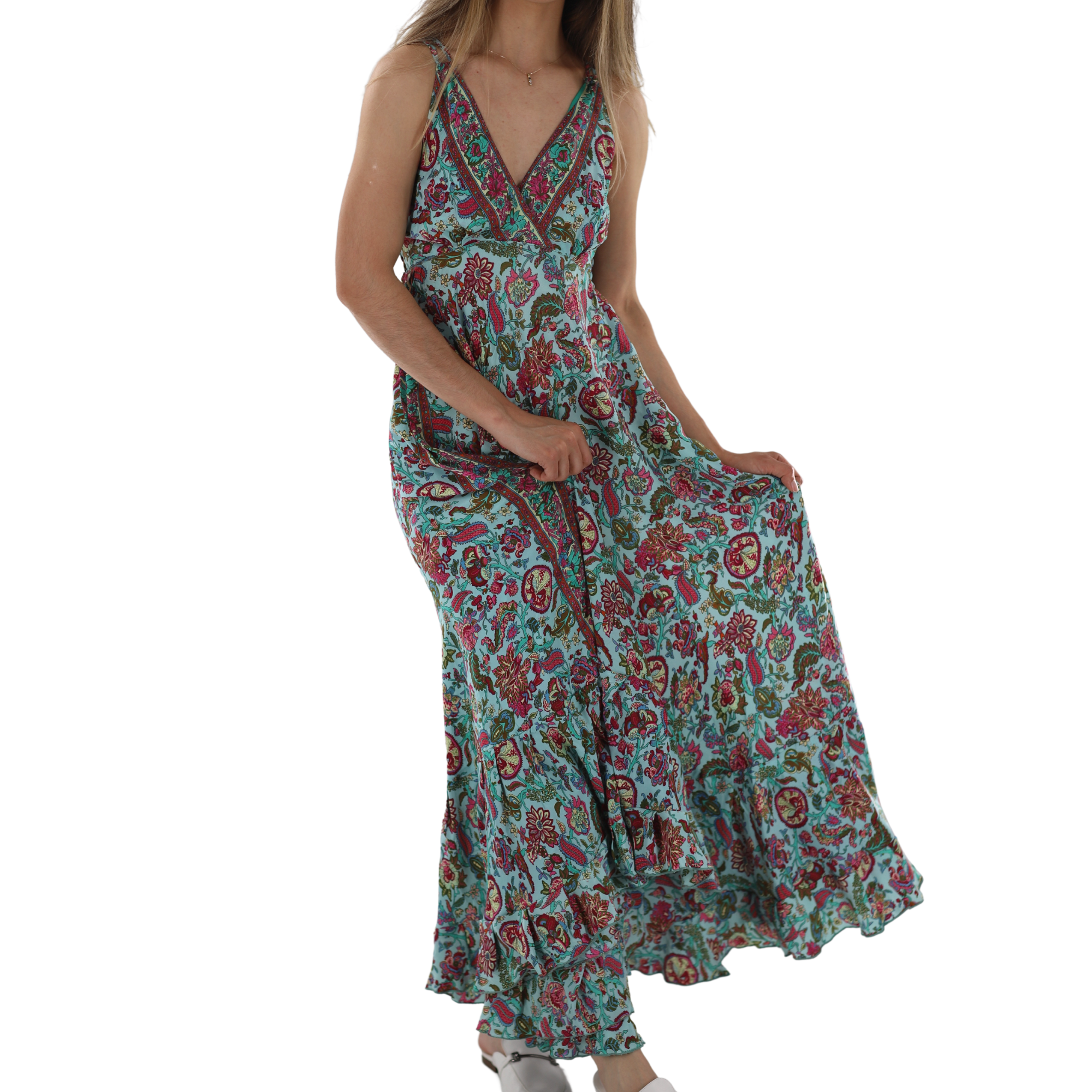 Flowy Long V Neck Line 'Laura' Maxi Dress - Dresses - La Fiorentina PW-16-LAURA-S