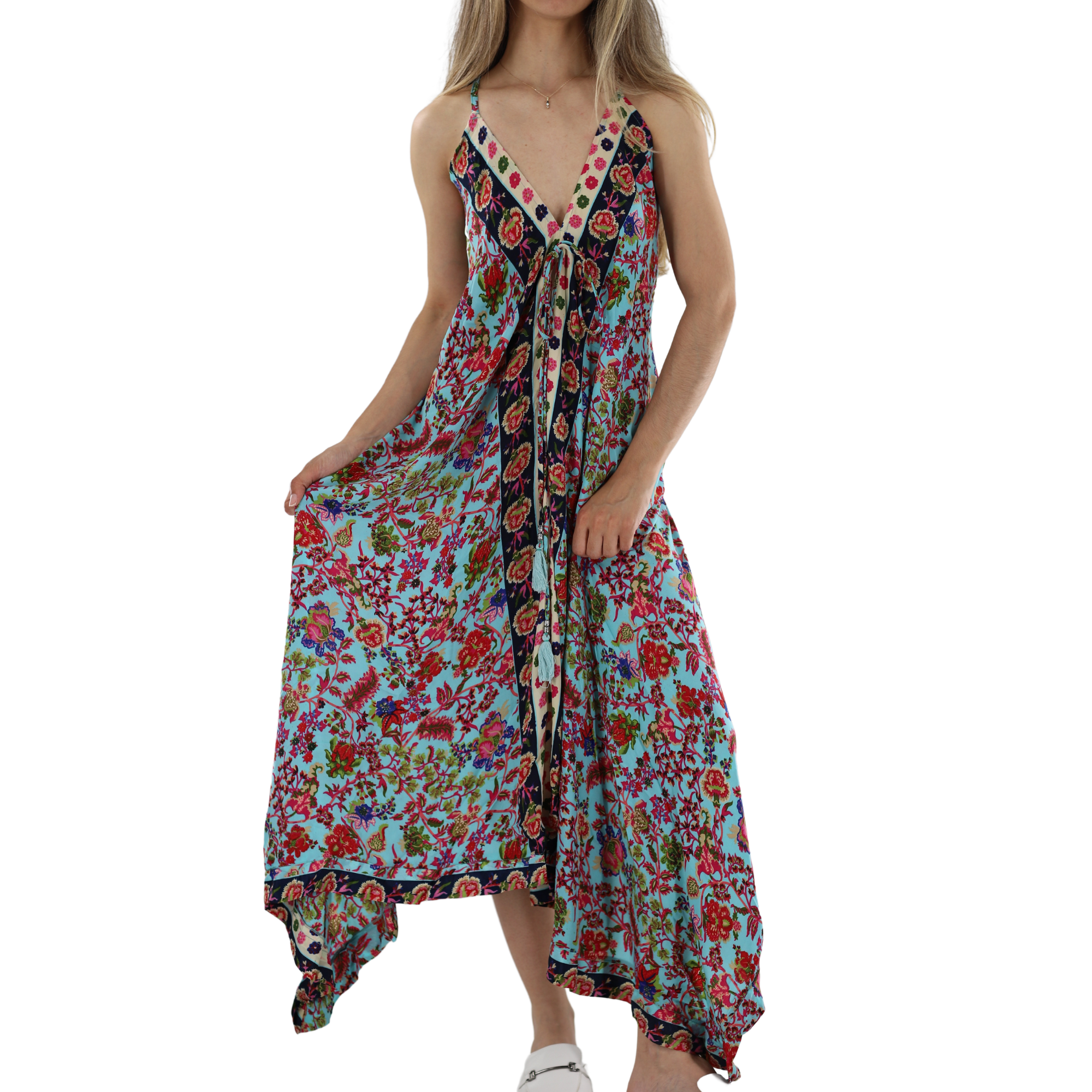 Flowy Long V Neck Line 'Maria' Dress - Dresses - La Fiorentina PW-19-MARIA-S