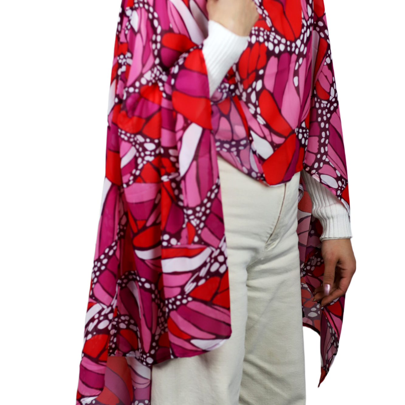 La Fiorentina Butterfly Wings Print Poncho - 100% Polyester - Fuchsia - Spring Poncho - La Fiorentina PS1332-22F